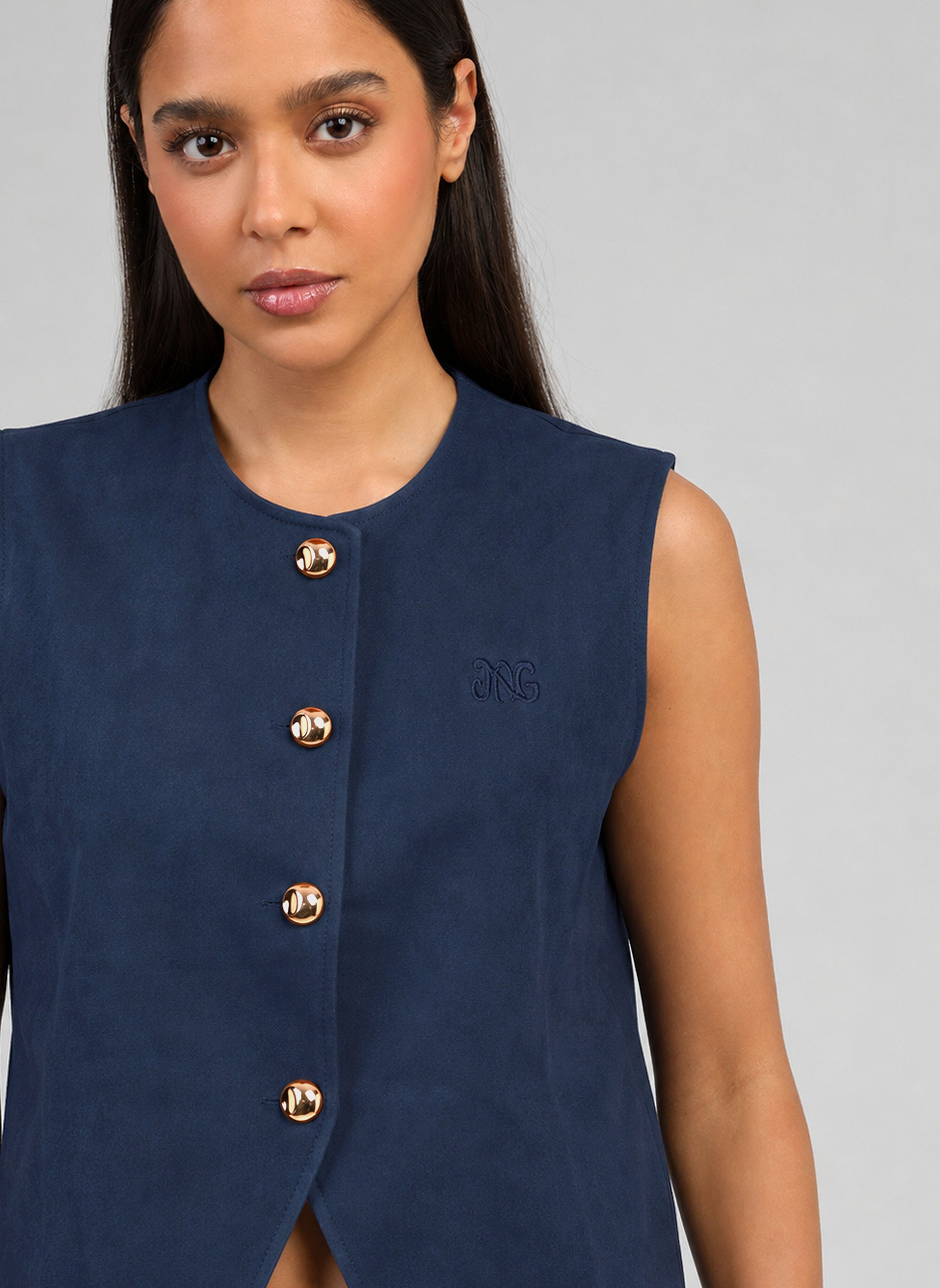 HULIANE SLEEVELESS JACKET, indigo