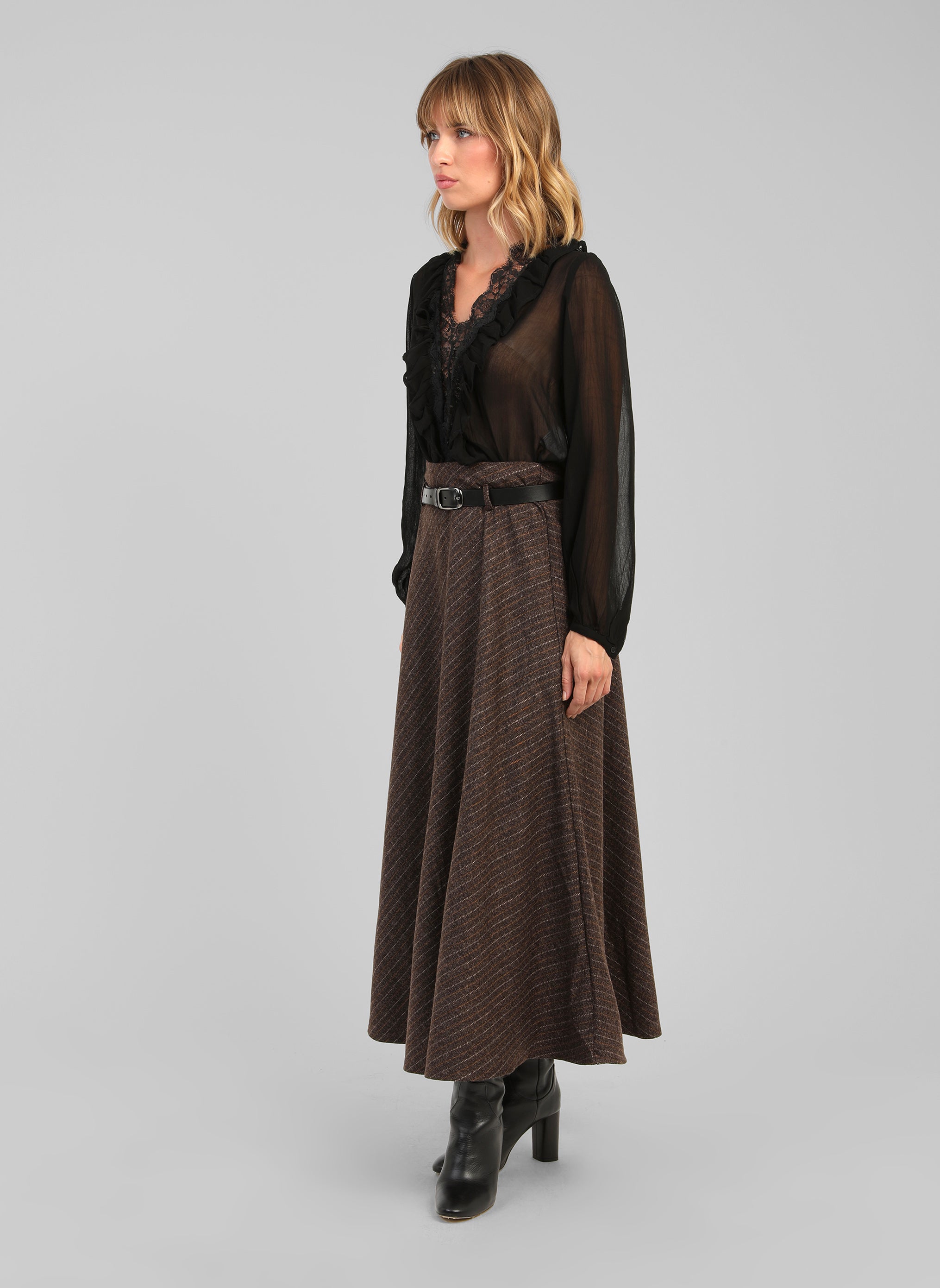 JUPE MIDI JOSELINA marron