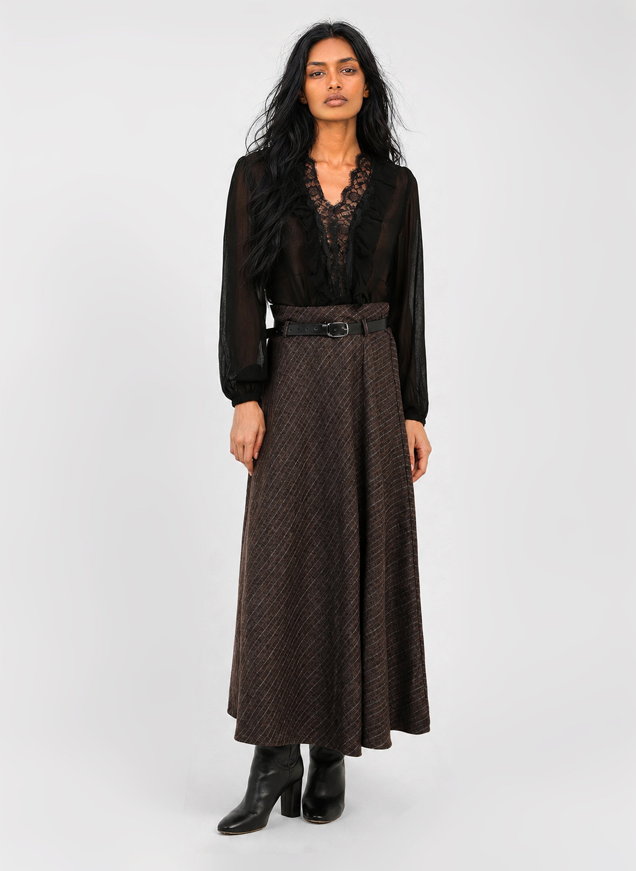 JUPE MIDI JOSELINA marron