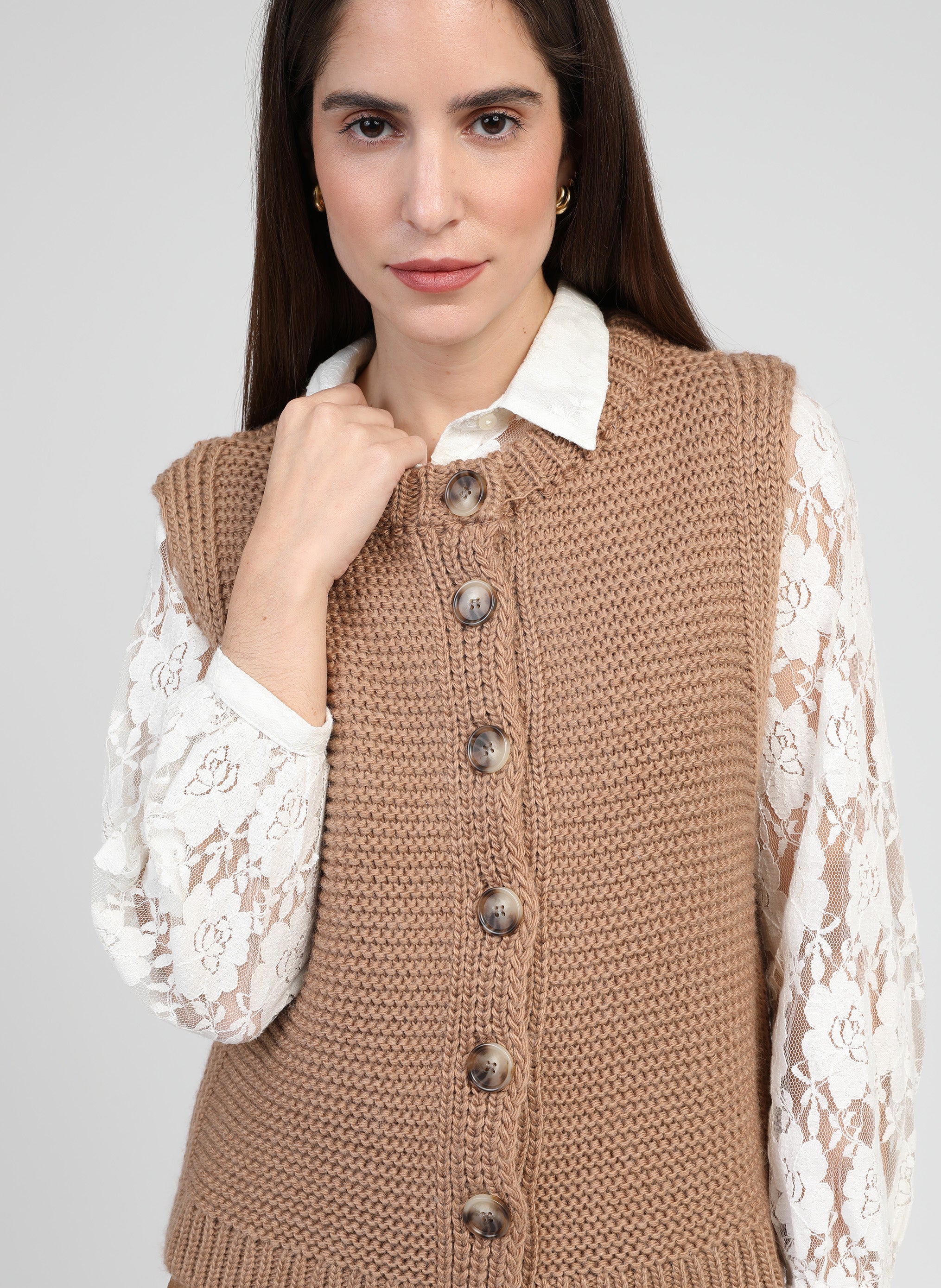 CARDIGAN SANS MANCHE LEJICKY sable
