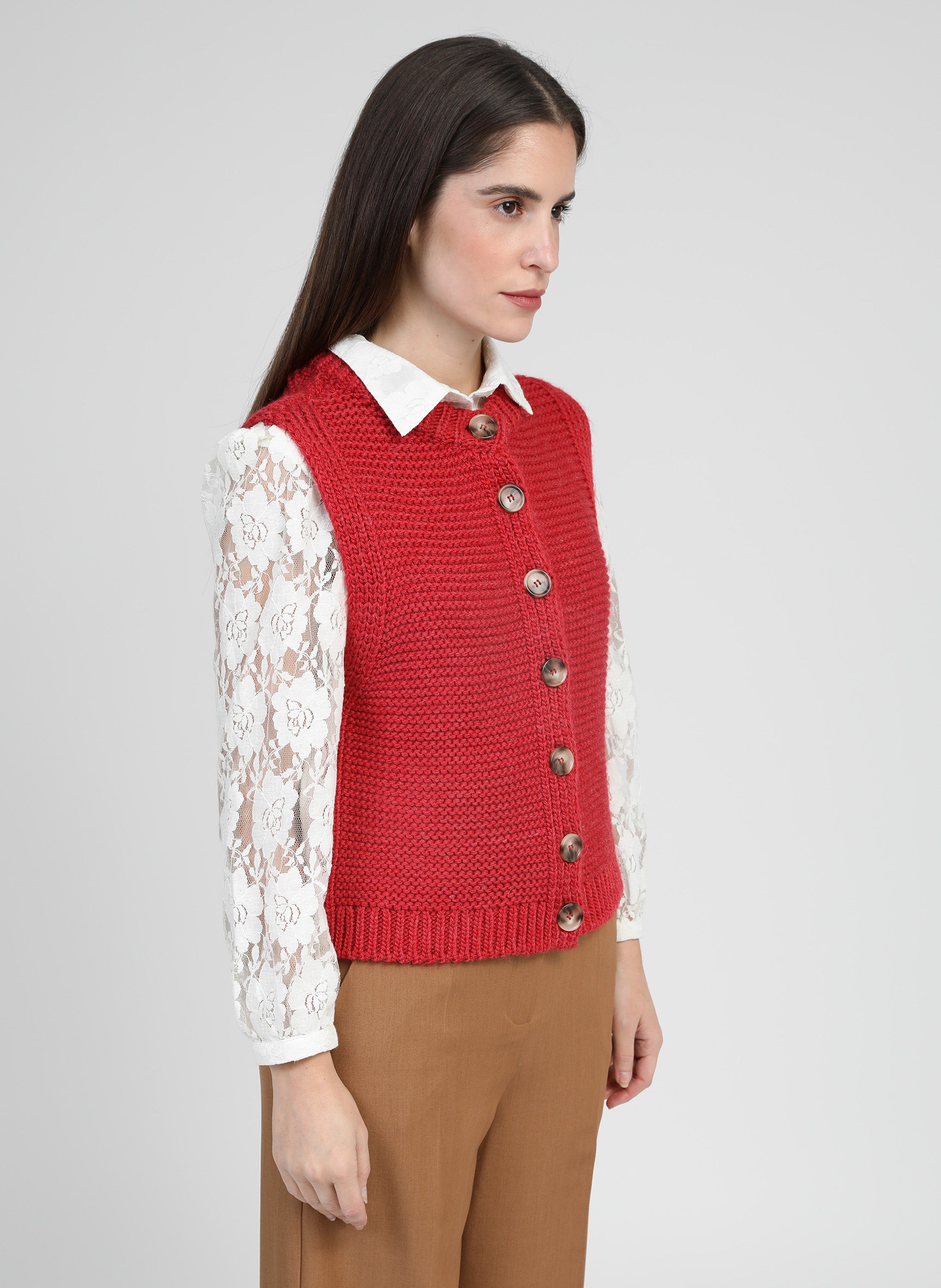CARDIGAN SANS MANCHE LEJICKY rouge