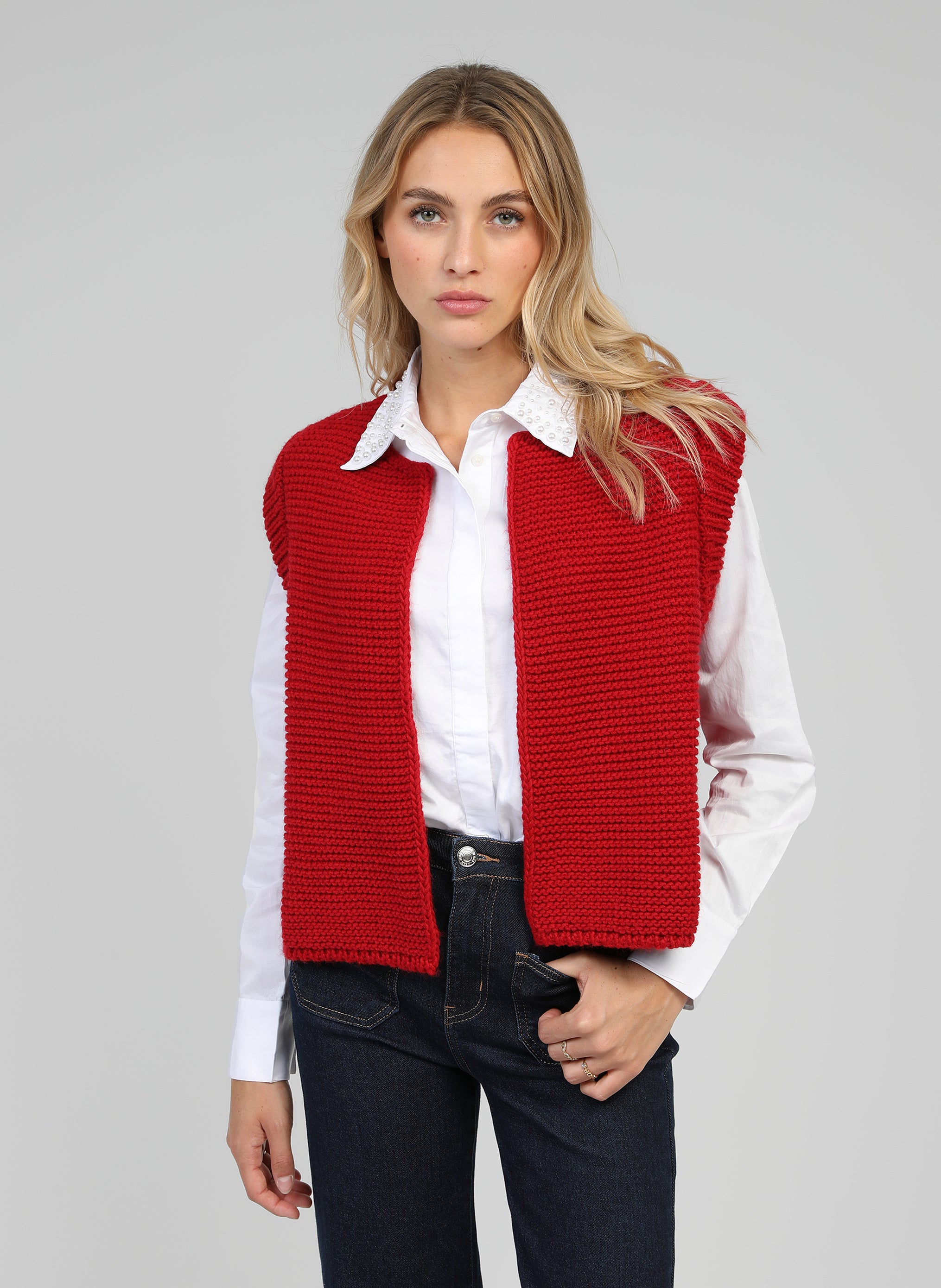 CARDIGAN SANS MANCHE LEGRINGOU rouge