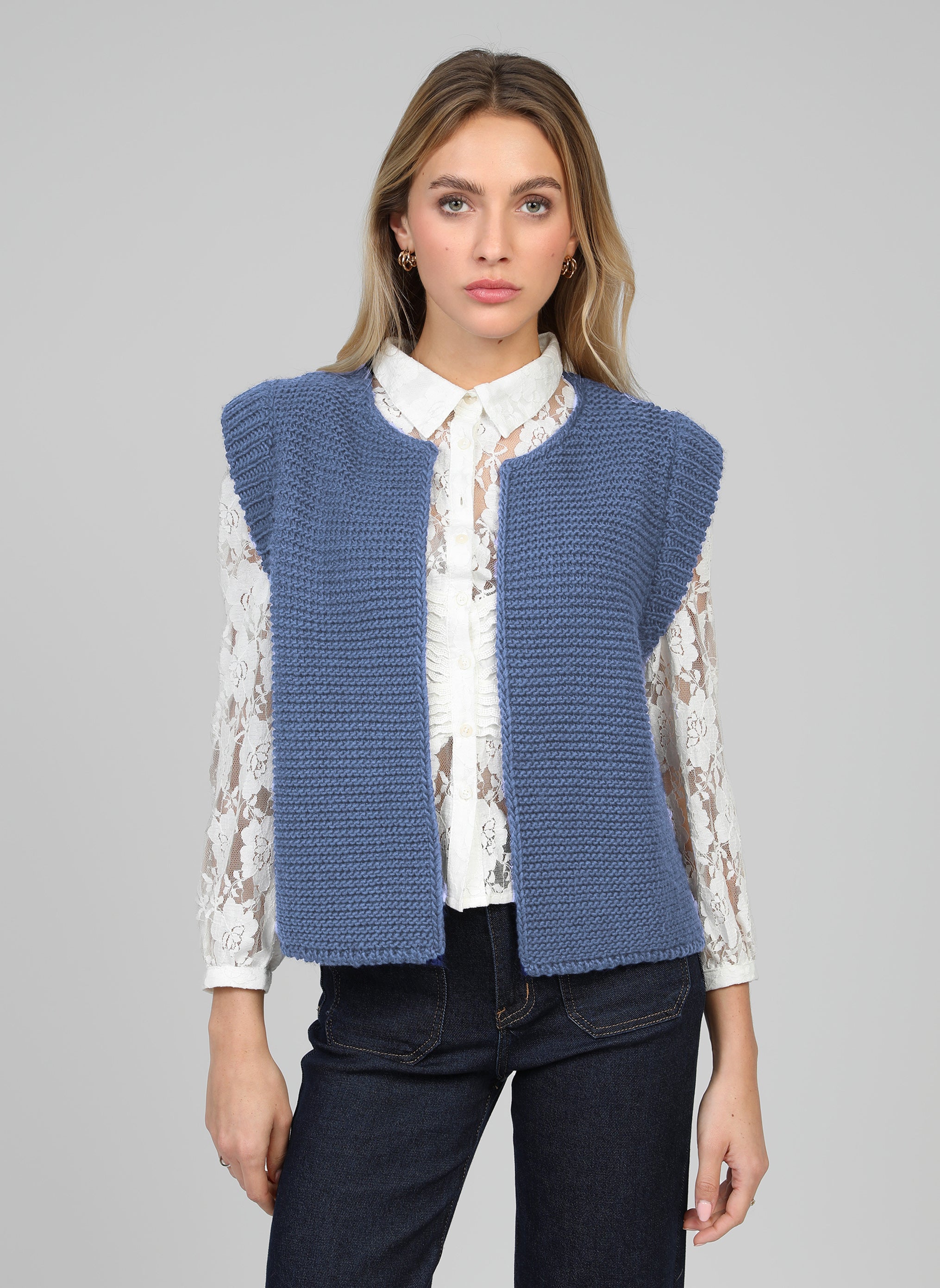 LEGRINGOU SLEEVELESS CARDIGAN in indigo