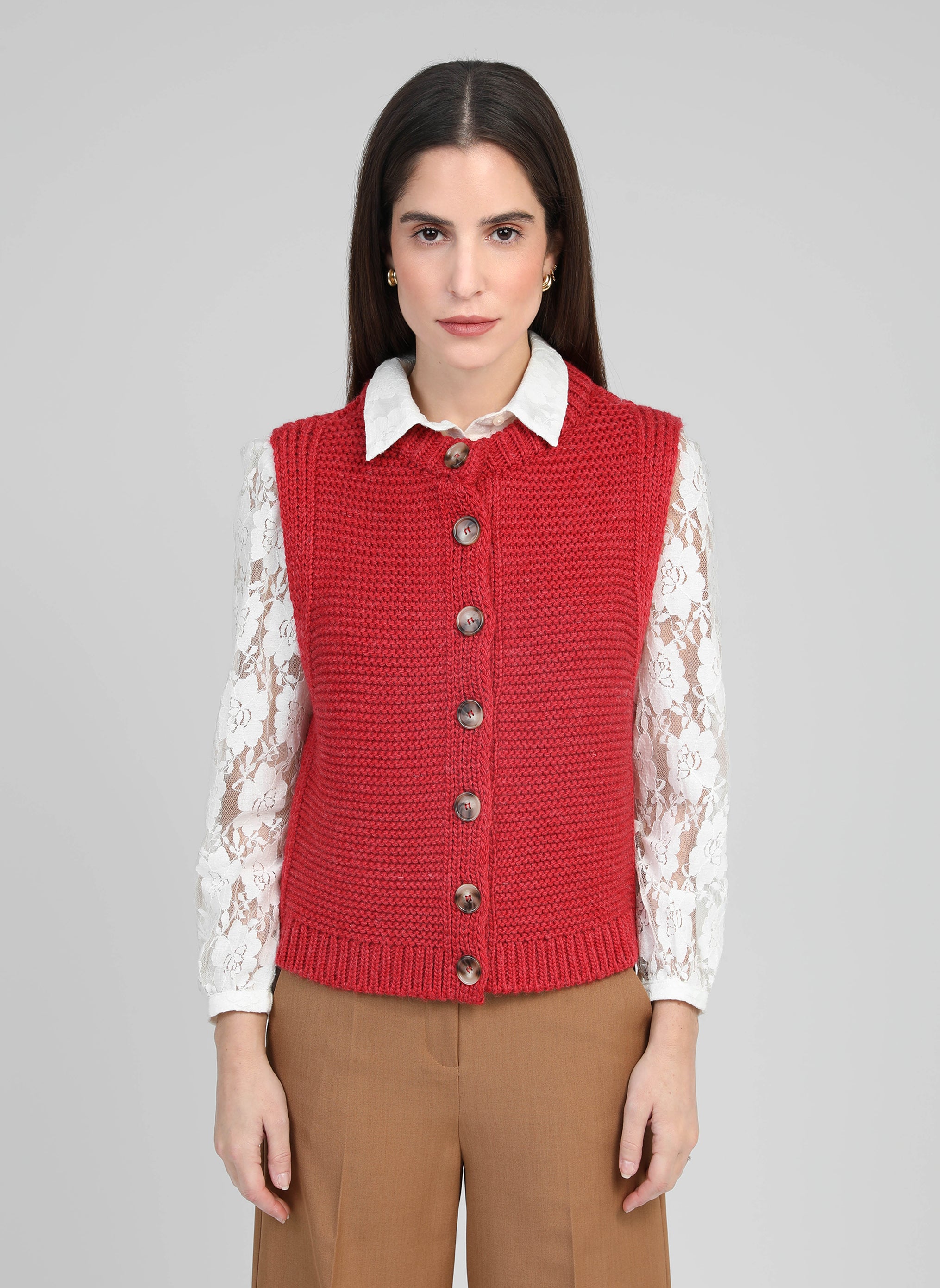 CARDIGAN SANS MANCHE LEJICKY rouge