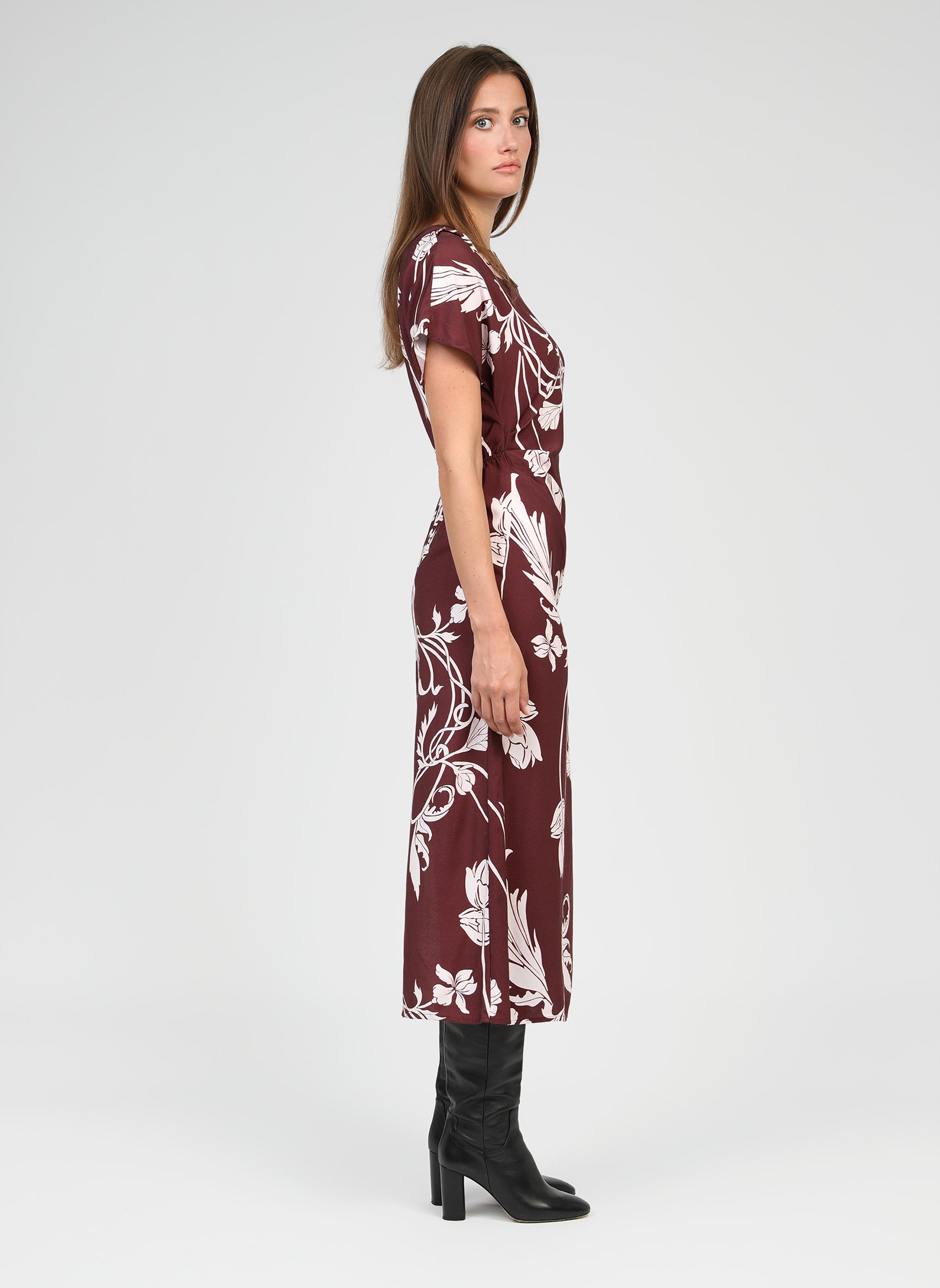 MALORA kriket burgundy midi dress