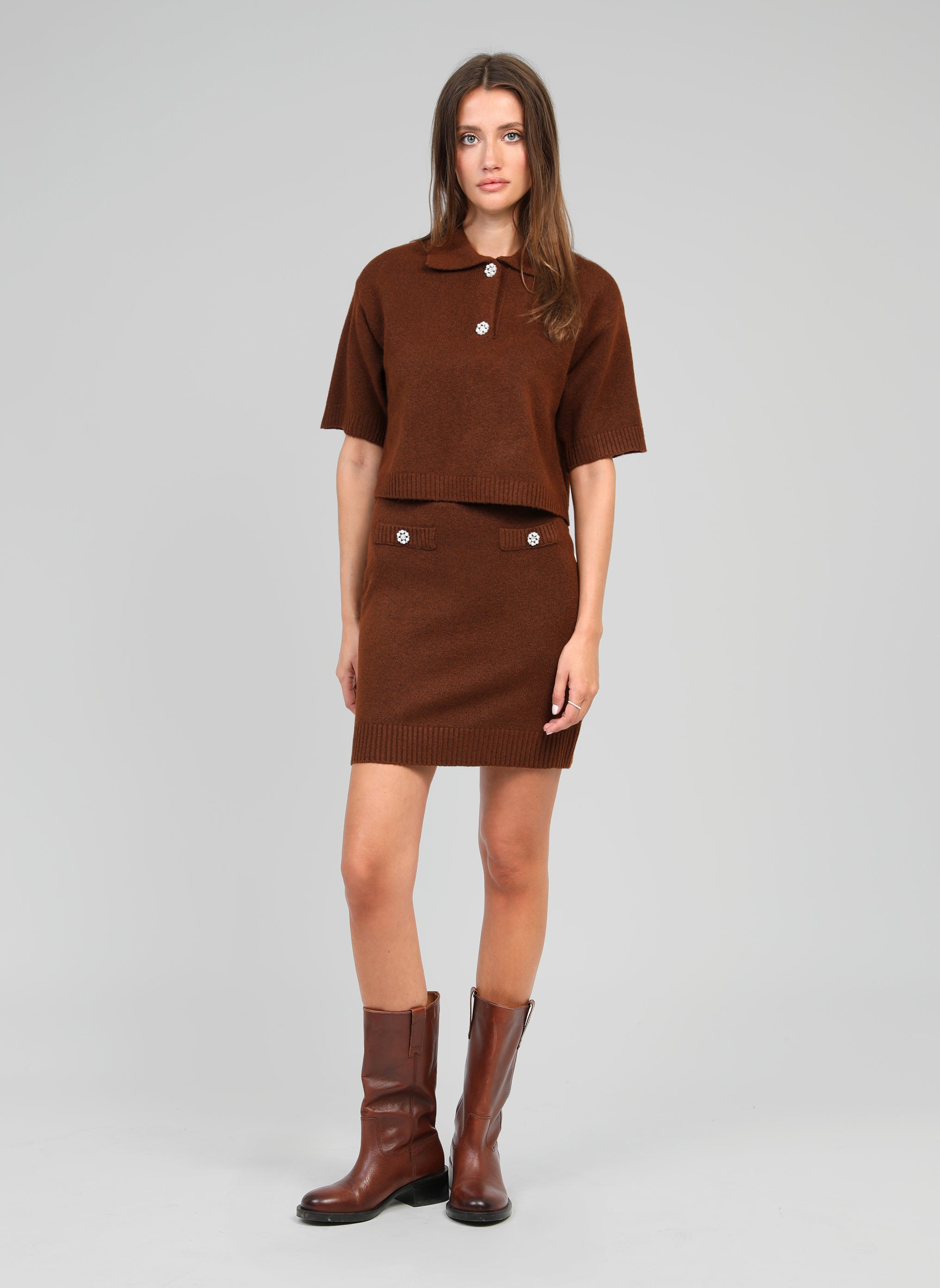 Jupe Courte Newport News, 100% Cuir, Marron, Taille 8, Occasion