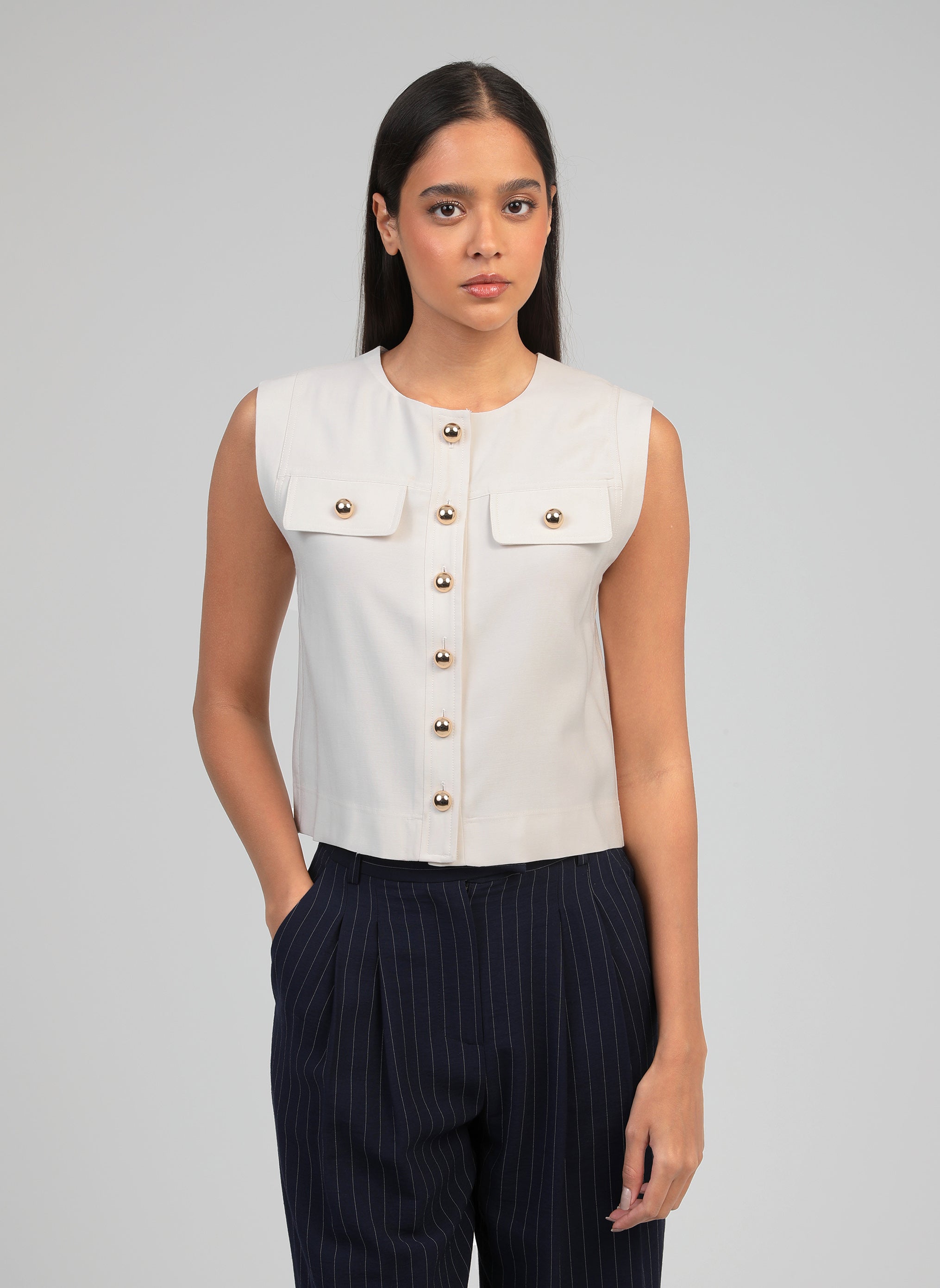 VESTE SANS MANCHES ZELIA ecru