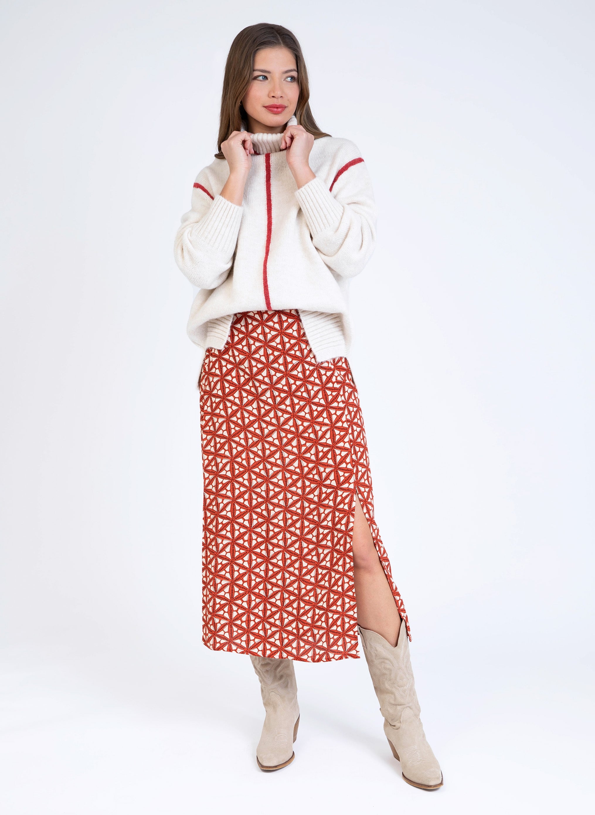 JUPE MIDI GINALOU badiane caramel