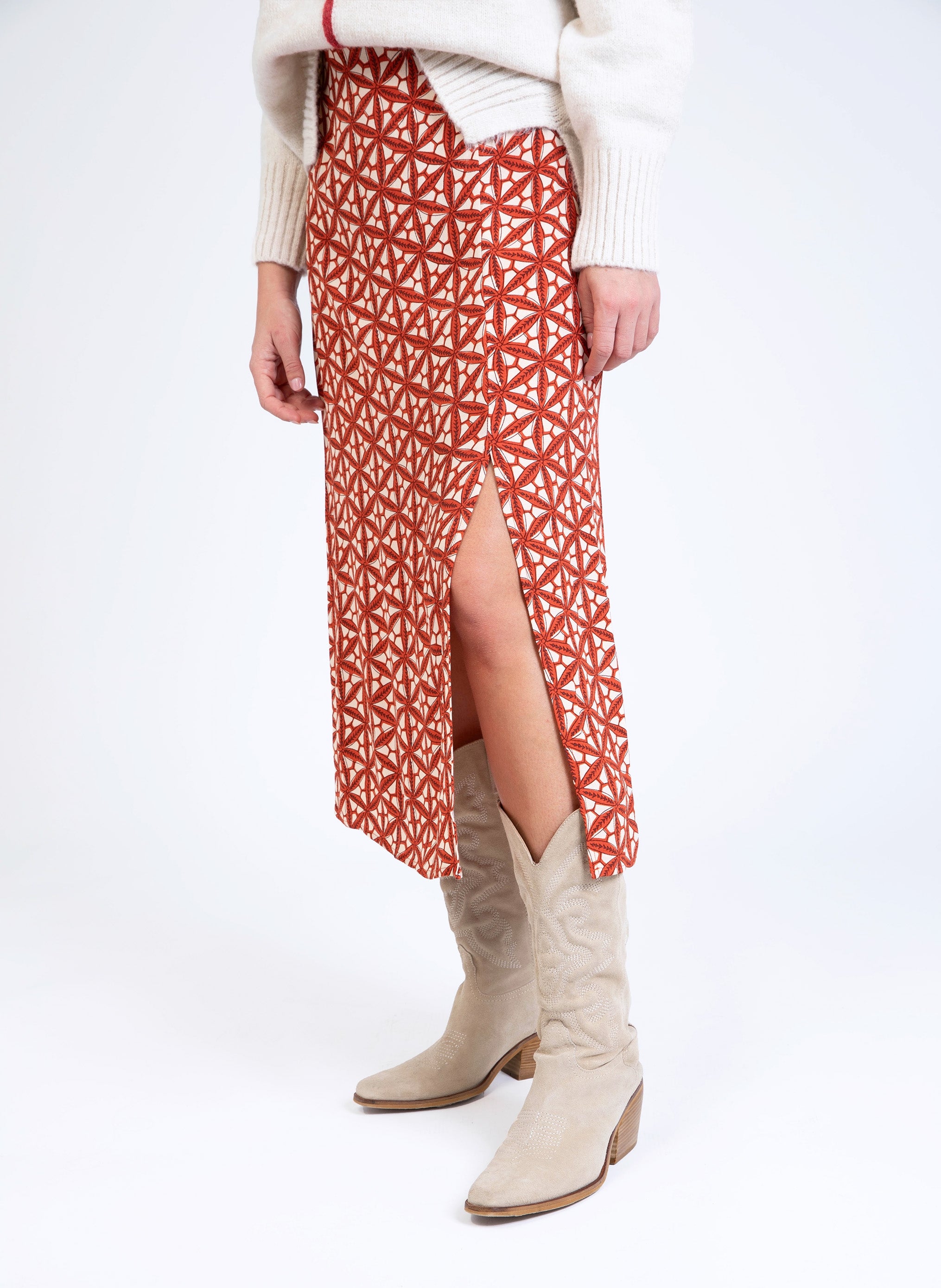 JUPE MIDI GINALOU badiane caramel