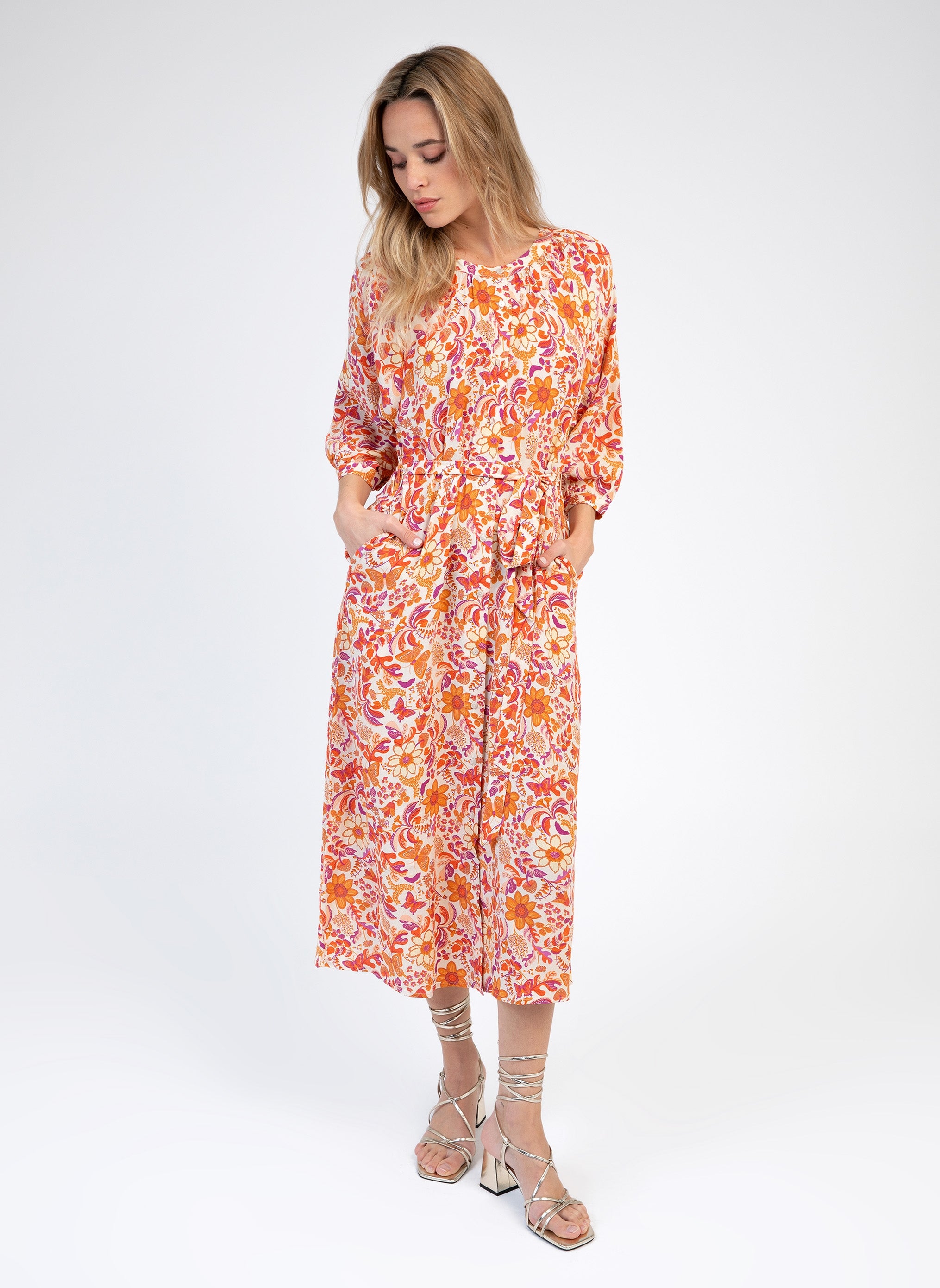 MARCELIO vestido midi mariposa crudo