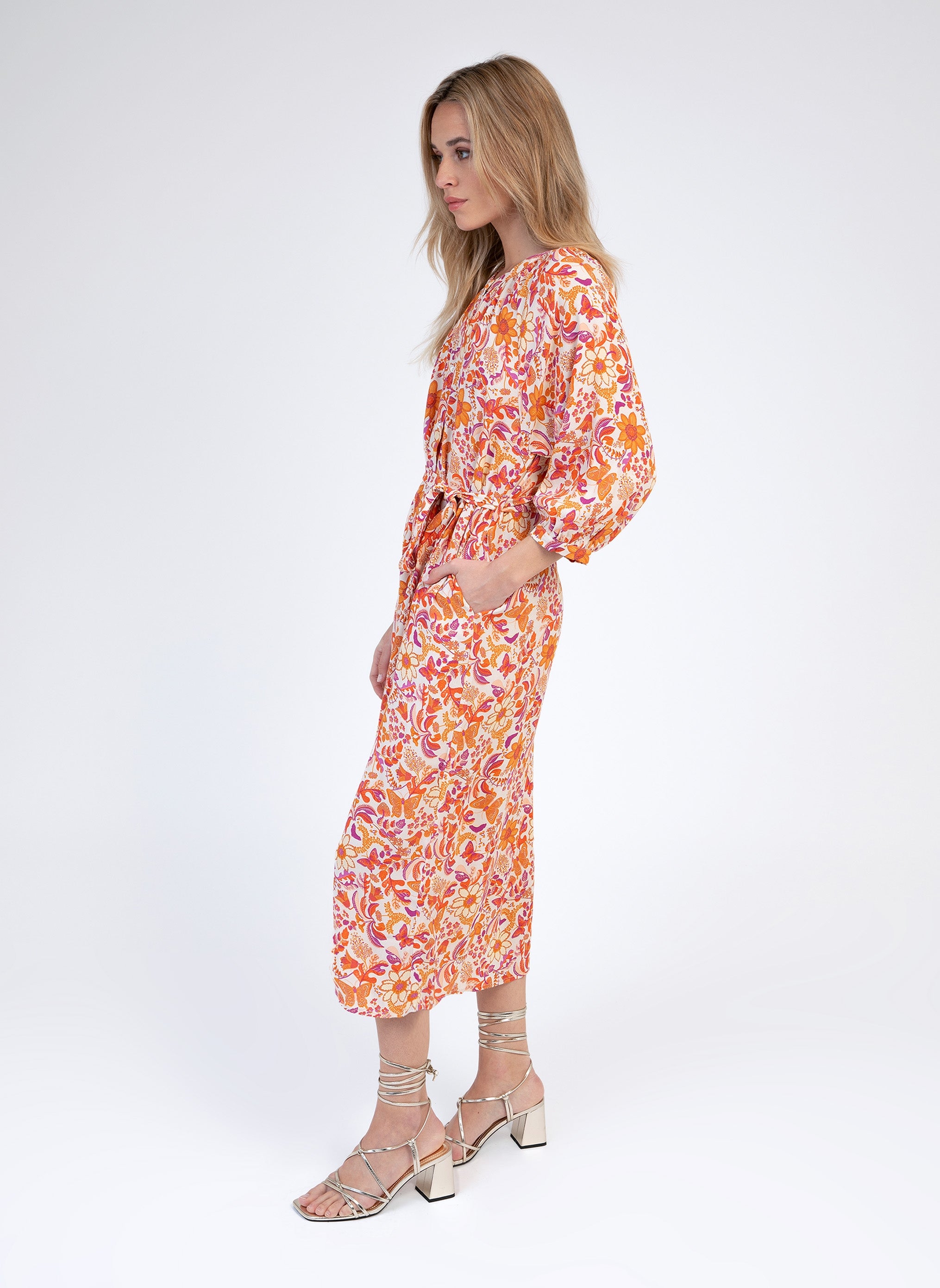 MARCELIO vestido midi mariposa crudo