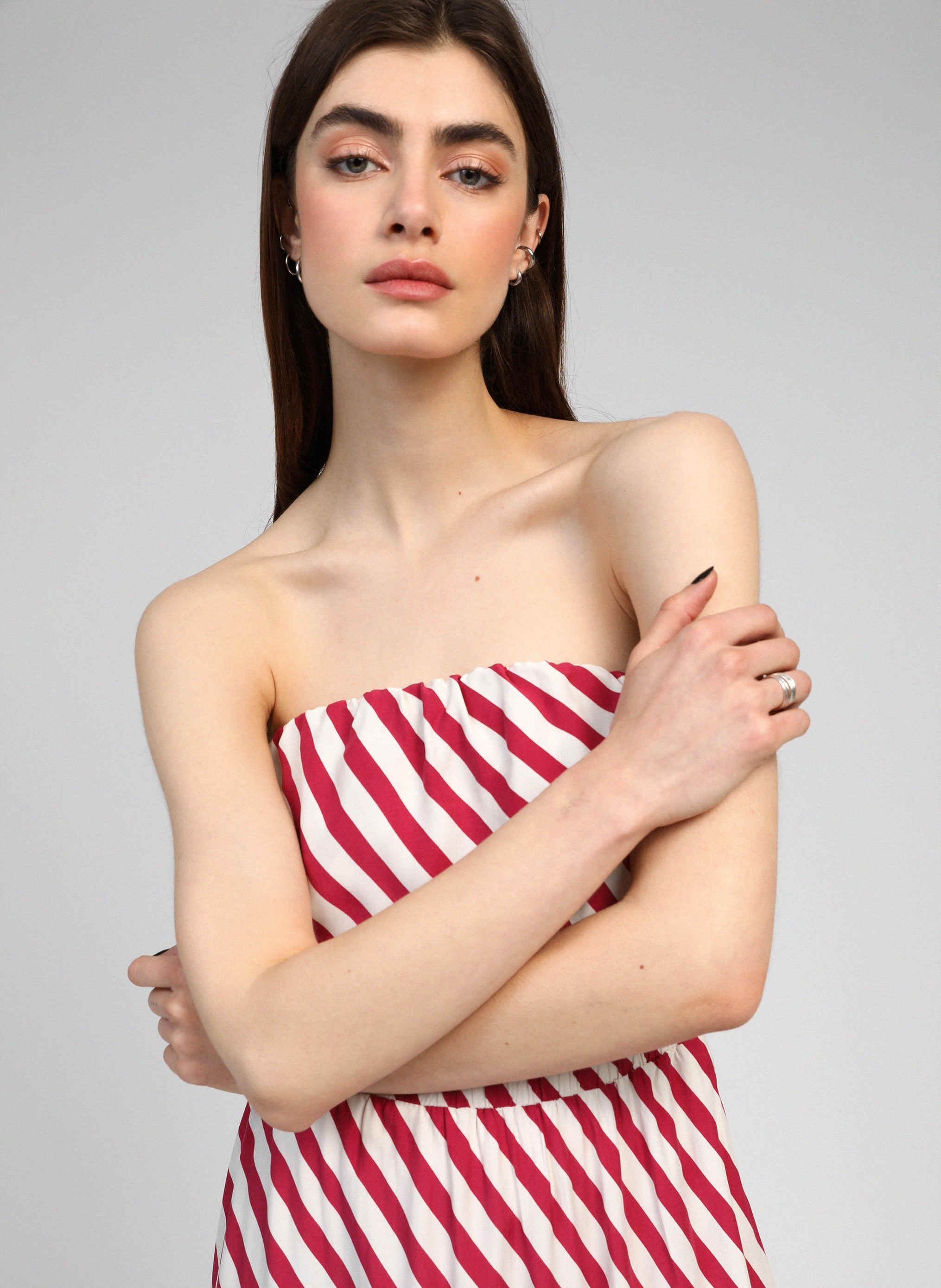 MIKITRY stipe frambuesa VESTIDO LARGO