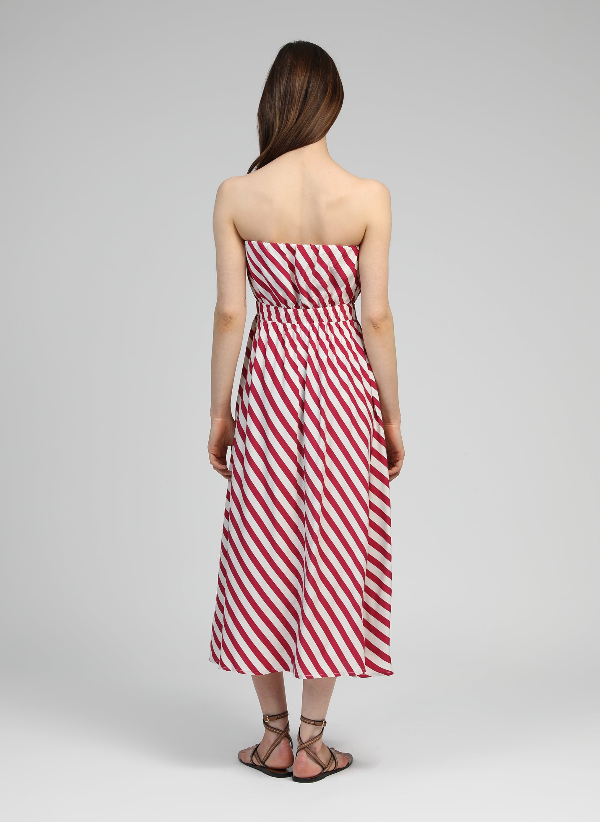 MIKITRY stipe frambuesa VESTIDO LARGO