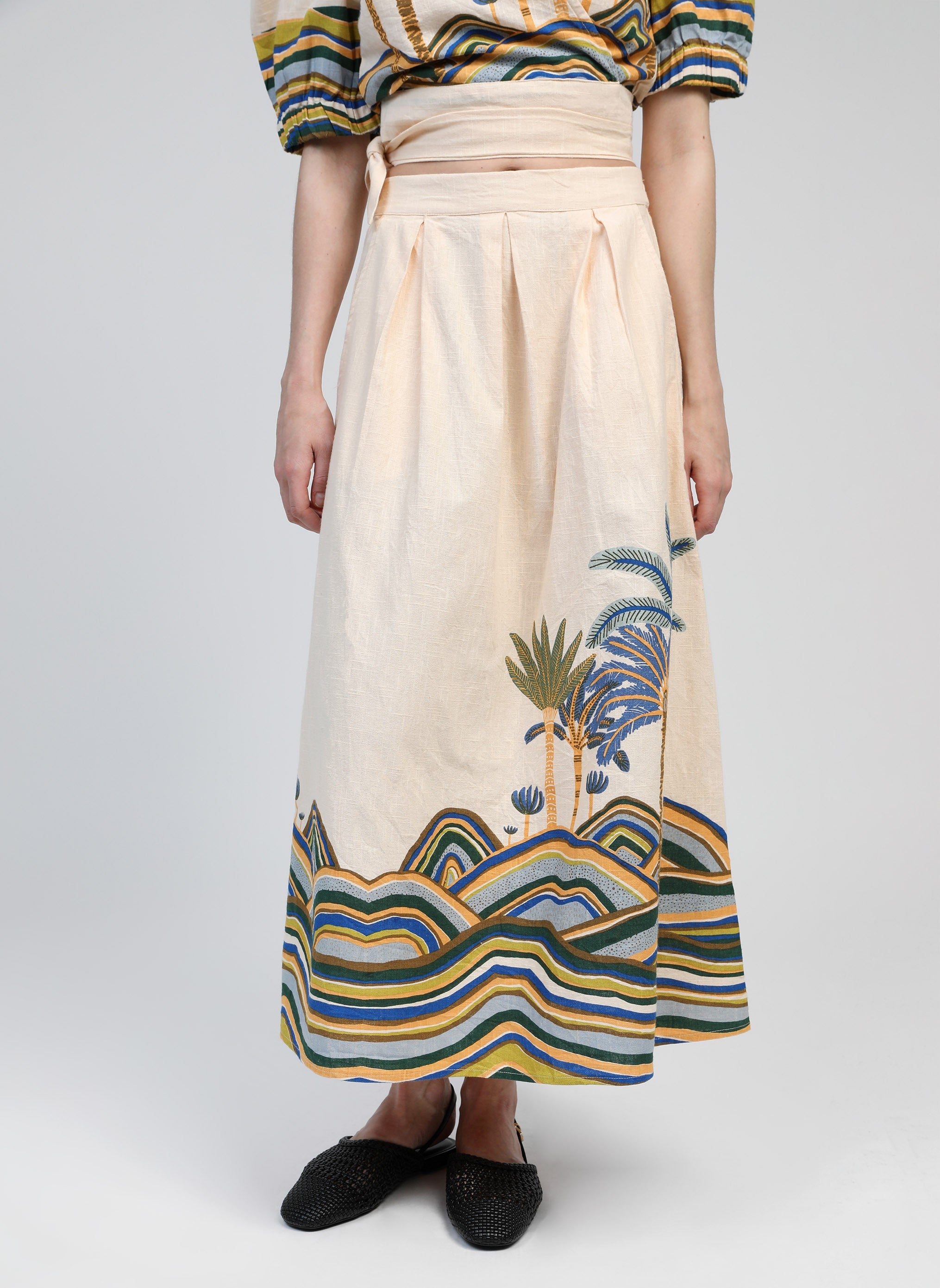 JUPE MIDI RAROMY palmyre bleu