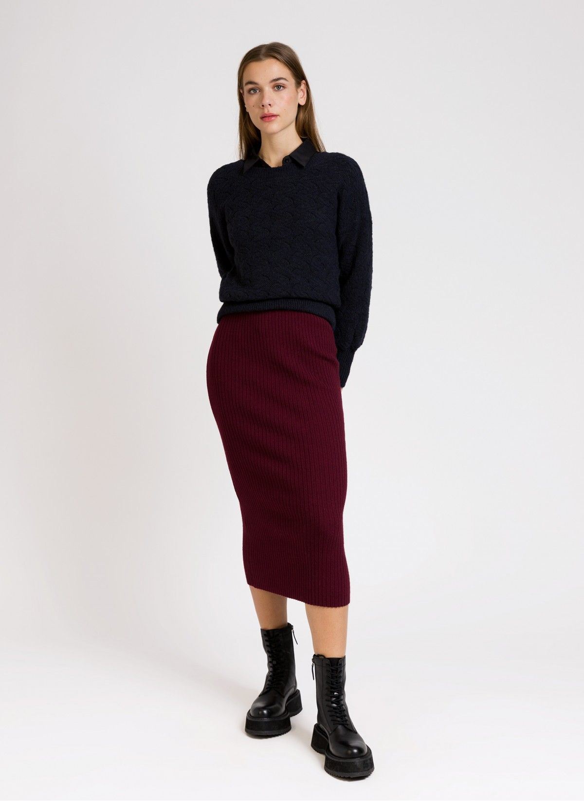 Long skirt in ribbed knitwear LACOTY Ange - 1