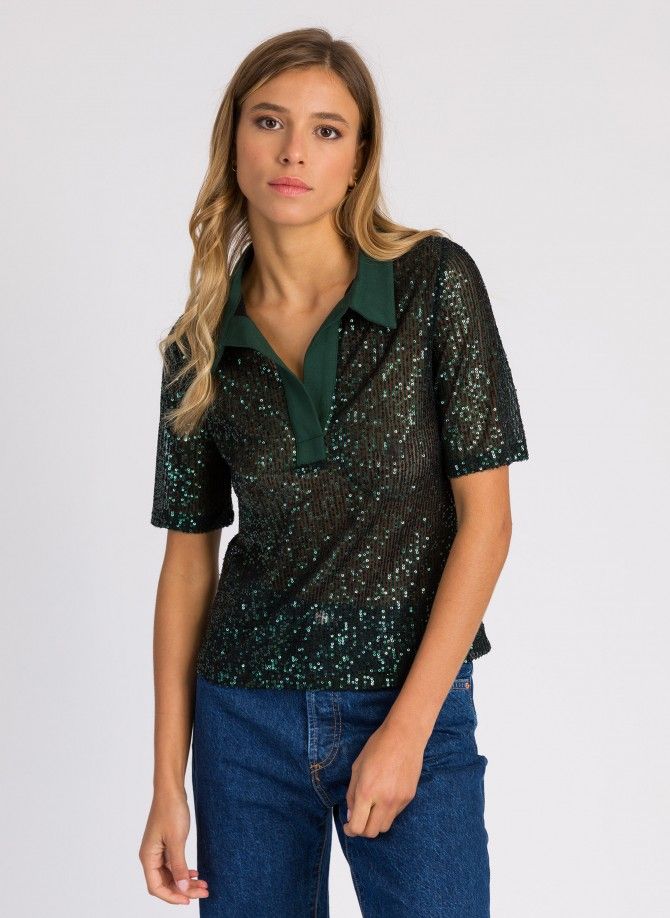 Top style polo à sequins ALBYNA Ange - 1