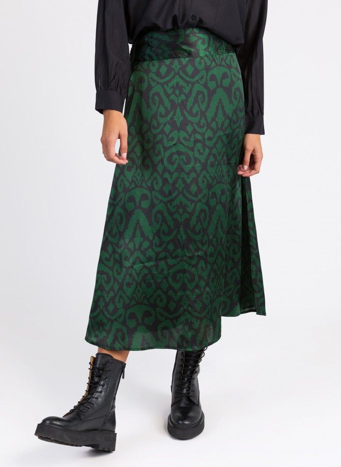 Long flared skirt with ROBINE print Ange - 7