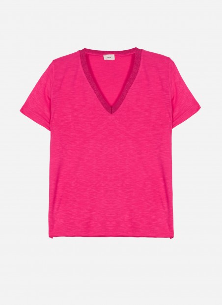 Plain V-neck T-shirt in lurex mesh TEVIE  - 4