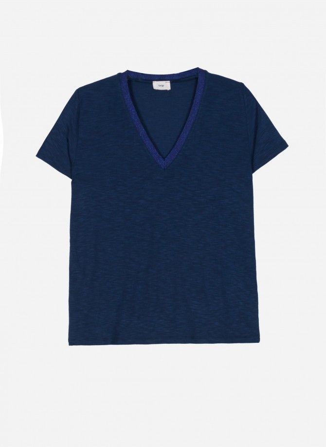 Plain V-neck T-shirt in lurex mesh TEVIE  - 5