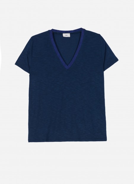 Plain V-neck T-shirt in lurex mesh TEVIE  - 5