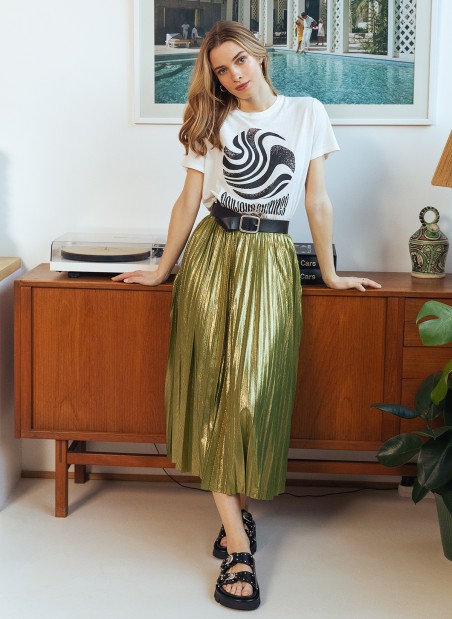 Pleated and iridescent long skirt JUSTINA  - 9