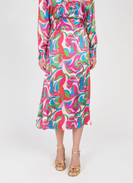 Long flared skirt and printed ROBINE  - 4