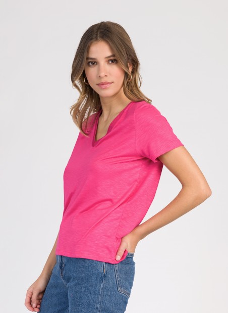 Plain V-neck T-shirt in lurex mesh TEVIE  - 7