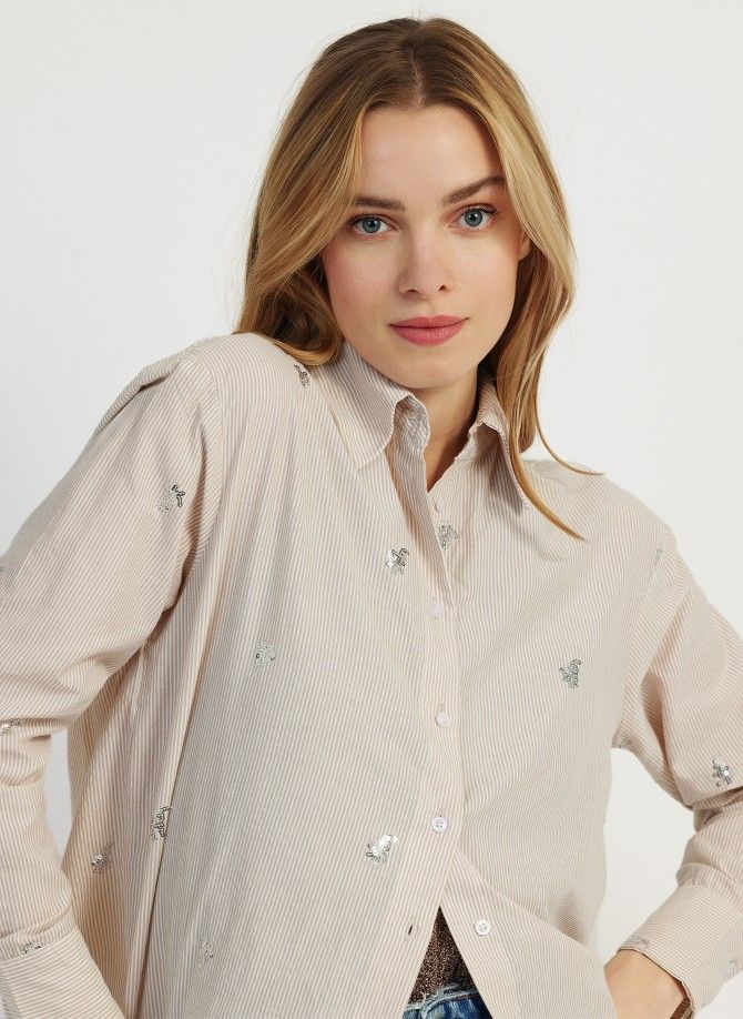 Button-down shirt with embroidery and sequins SOFIA  - 3