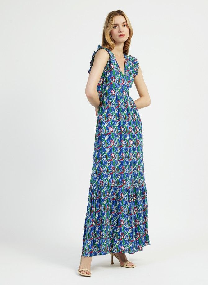 Robe maxi imprimée dos-nu ODINO Ange - 1