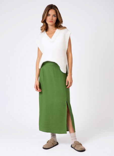 GINNIA long slit skirt in plain fabric  - 1