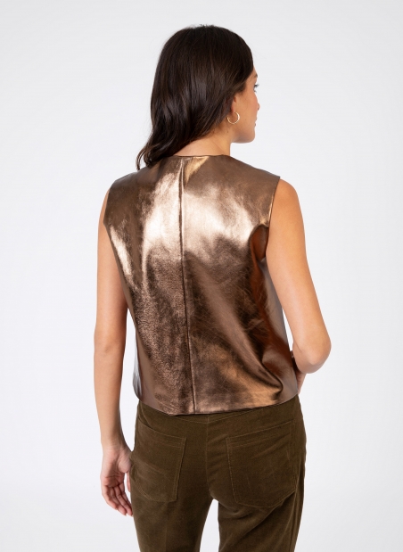 Buttoned vest in imitation leather ATCHY  - 5
