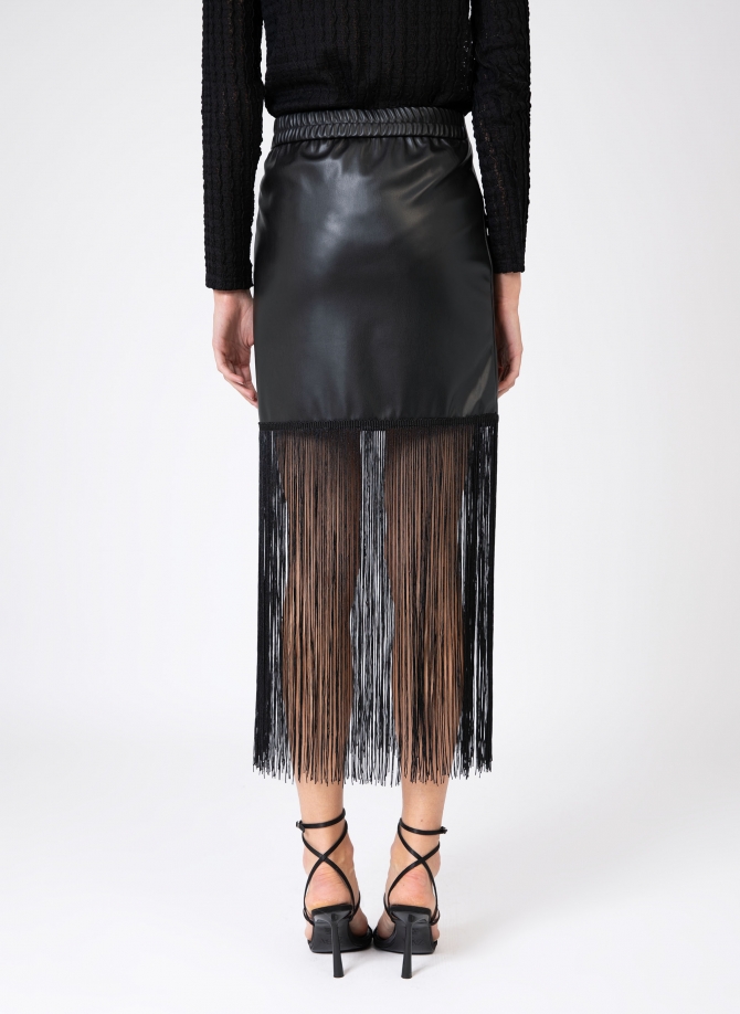 Long faux leather skirt with fringe JOSSIE  - 5
