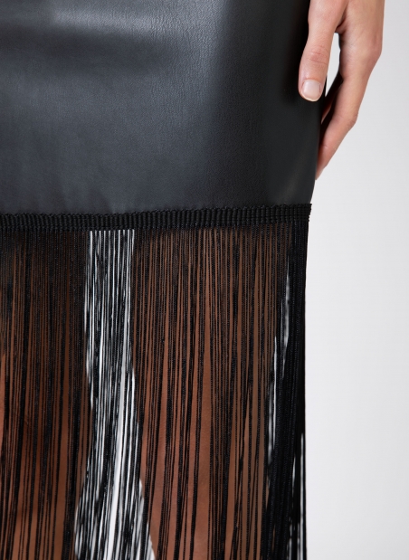 Long faux leather skirt with fringe JOSSIE  - 3