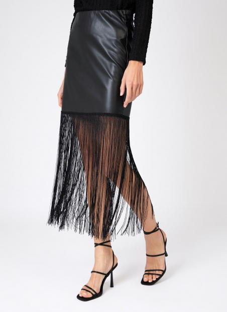 Long faux leather skirt with fringe JOSSIE  - 4