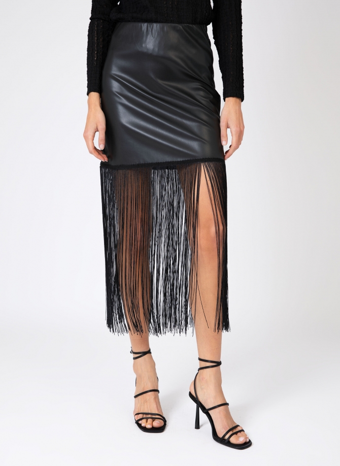 Long faux leather skirt with fringe JOSSIE  - 2