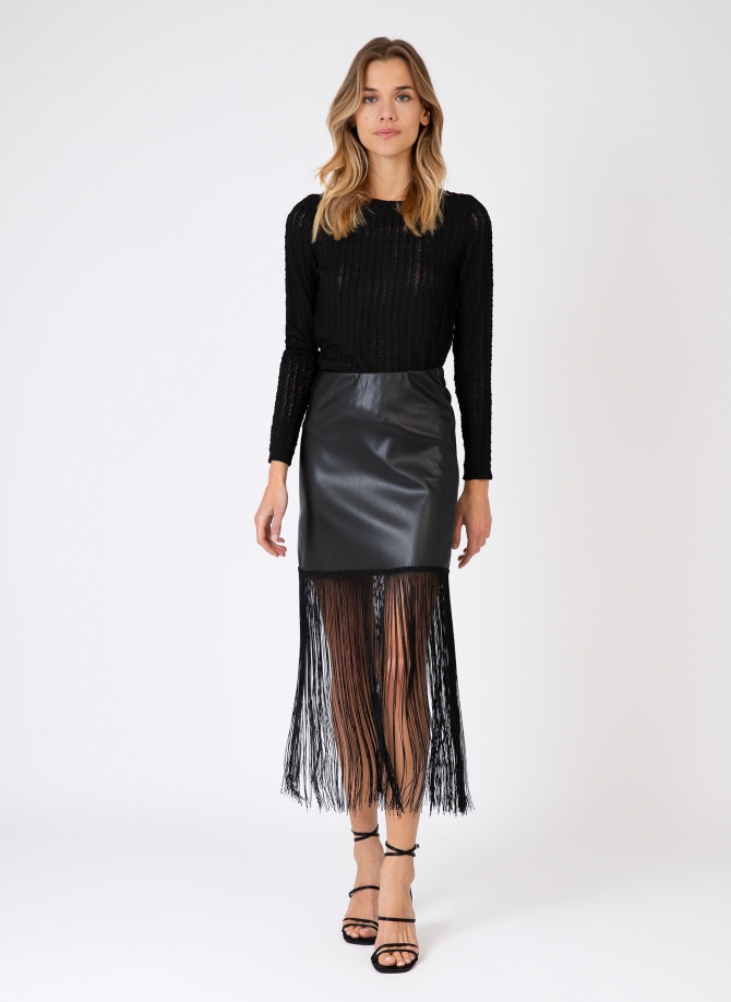 Long faux leather skirt with fringe JOSSIE  - 1