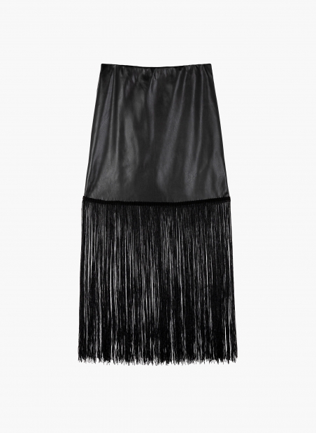 Long faux leather skirt with fringe JOSSIE  - 6