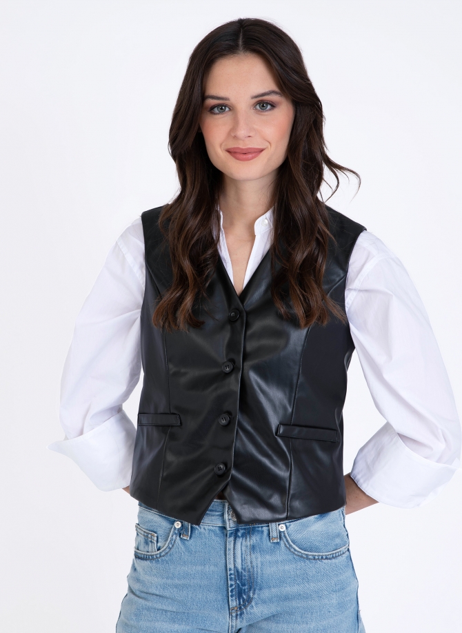 Buttoned vest in imitation leather ATCHY  - 7