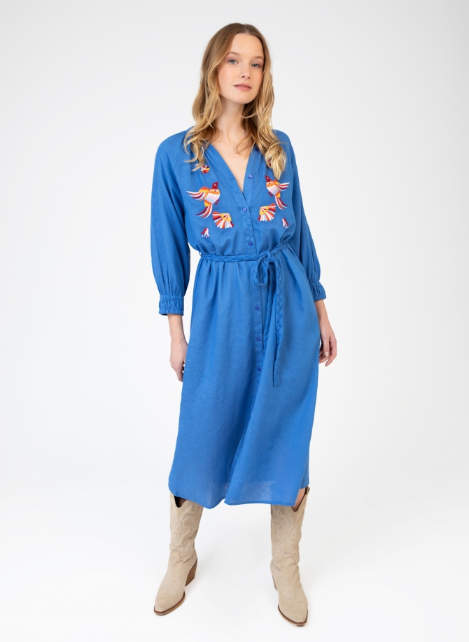 EMBROIDERED AND BELTED DRESS ONORIA