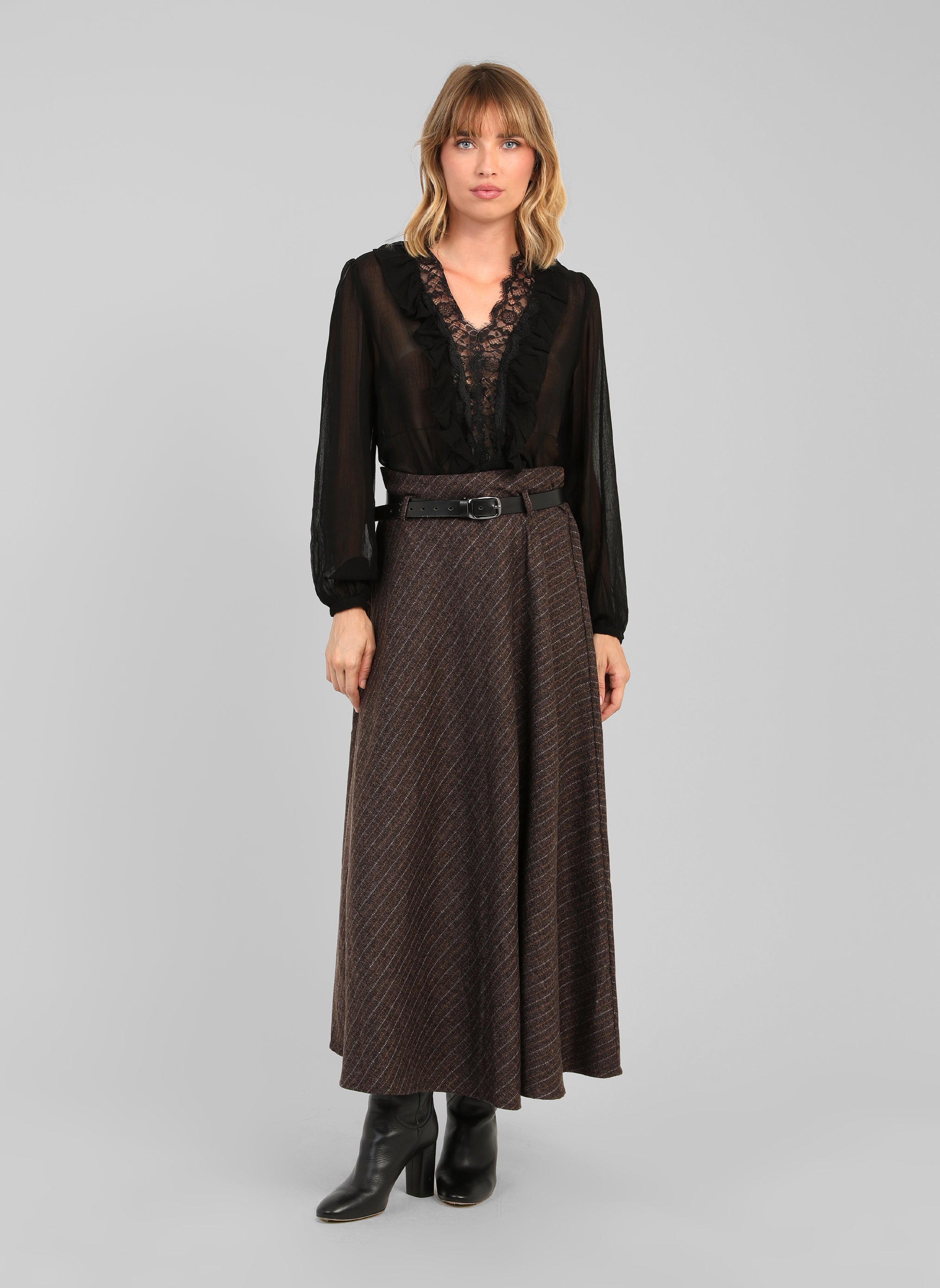 JOSELINA Brown Midi Skirt