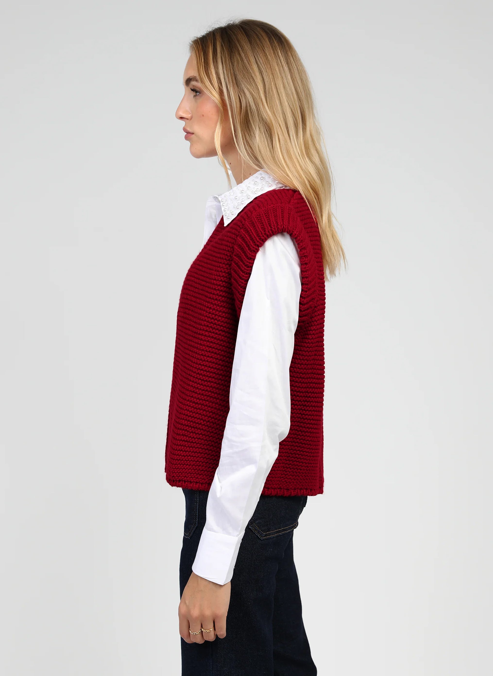 CARDIGAN SANS MANCHE LEGRINGOLY cerise