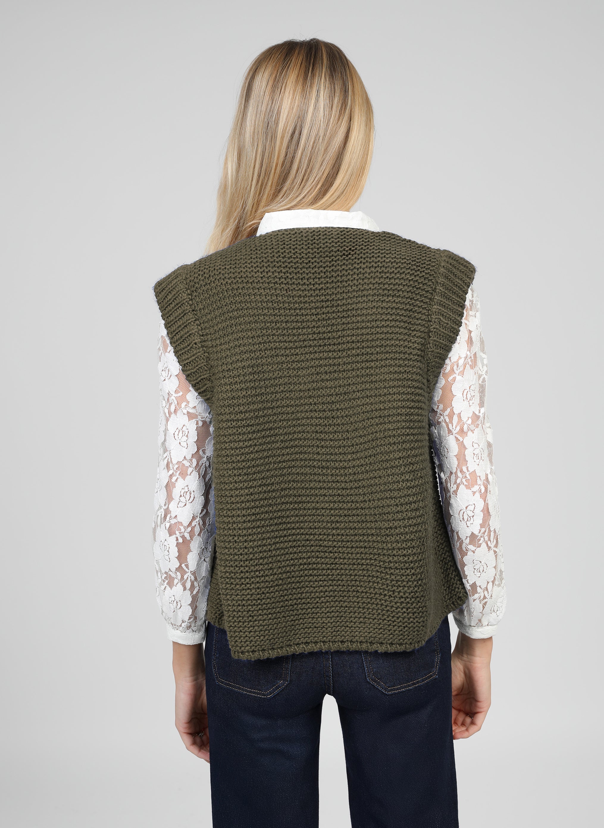 LEGRINGOU Sleeveless Military-Style Cardigan