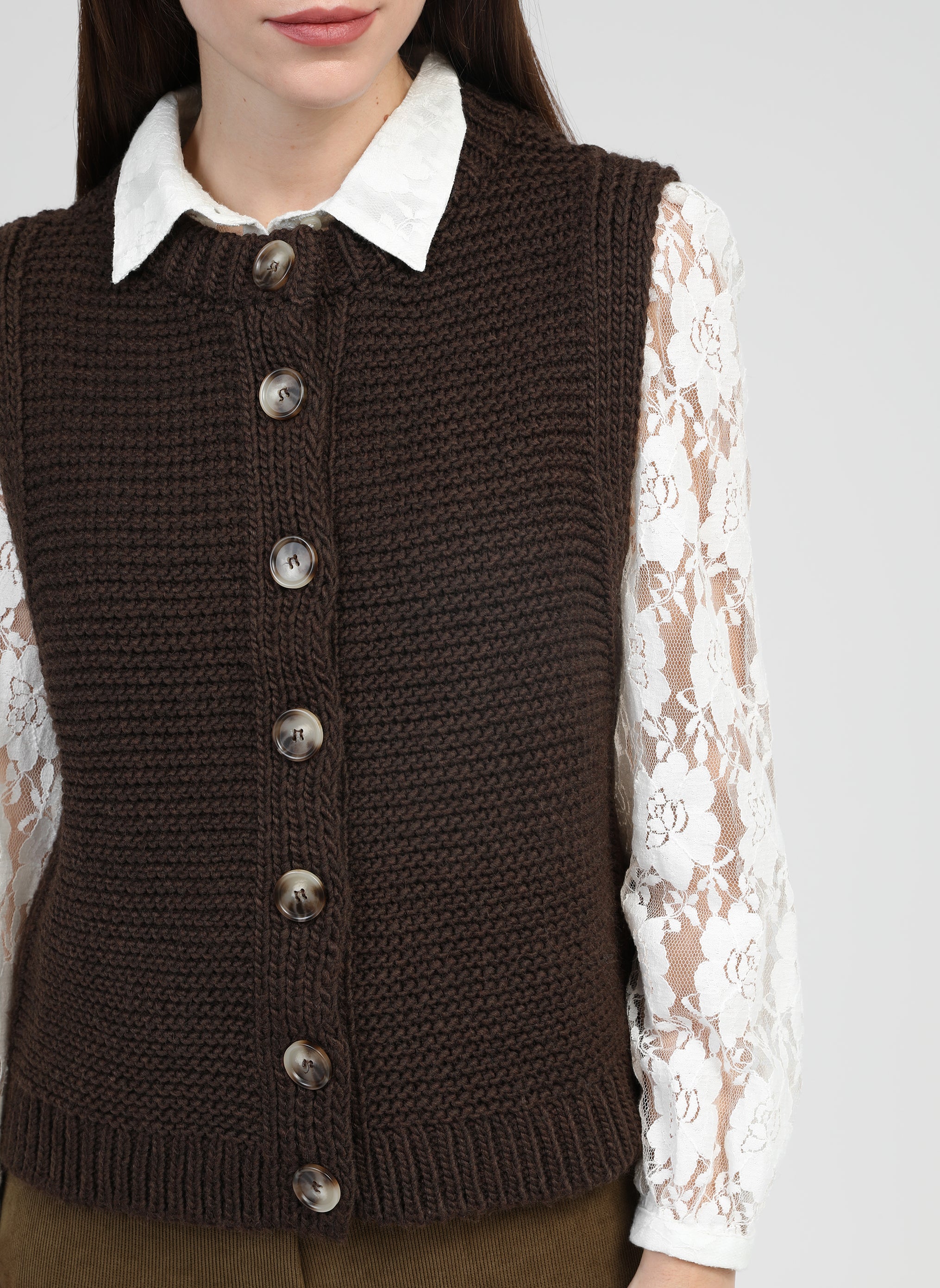 CARDIGAN SANS MANCHE LEJICKY chocolat