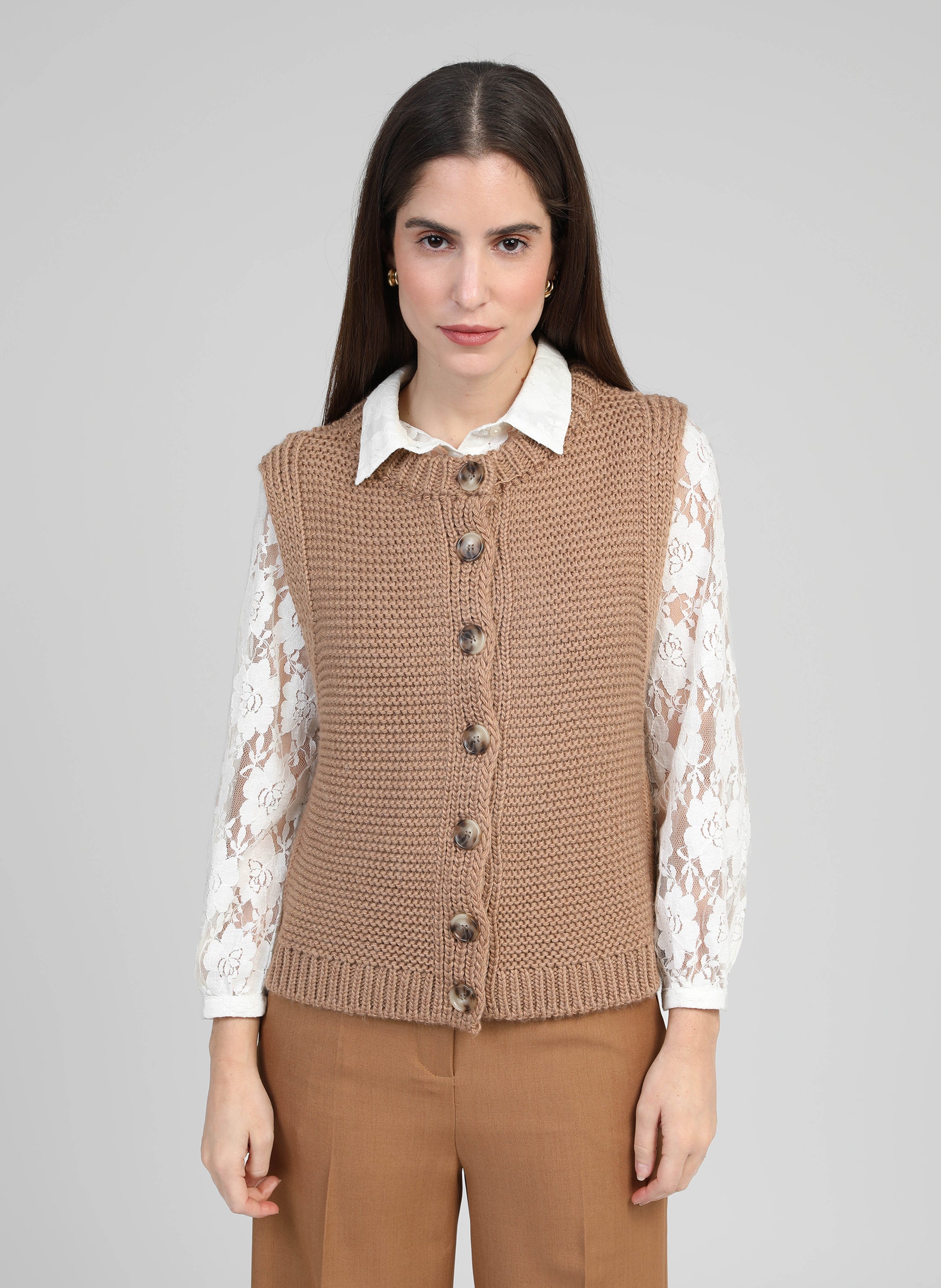 CARDIGAN SANS MANCHE LEJICKY sable