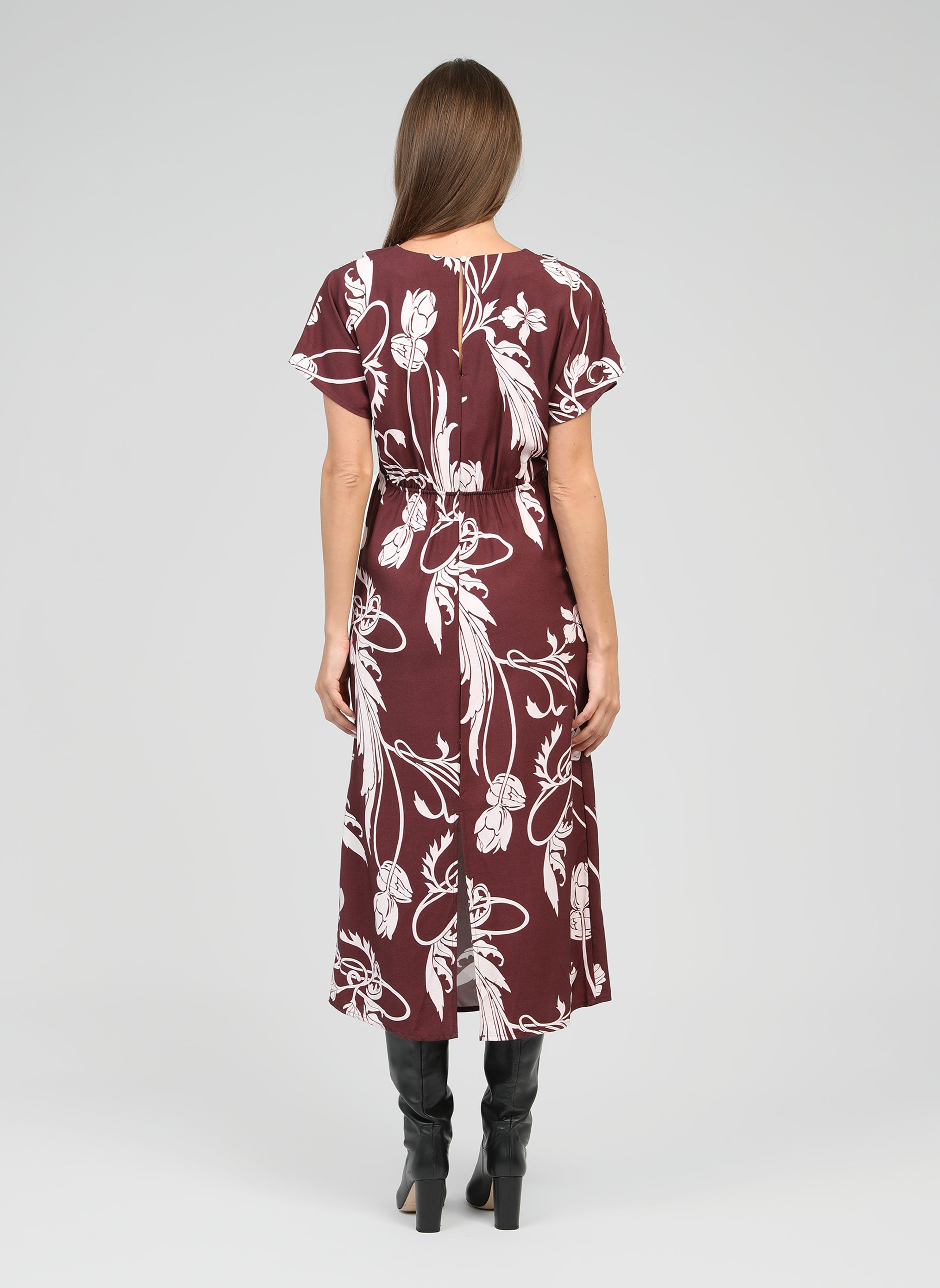 MALORA kriket burgundy midi dress