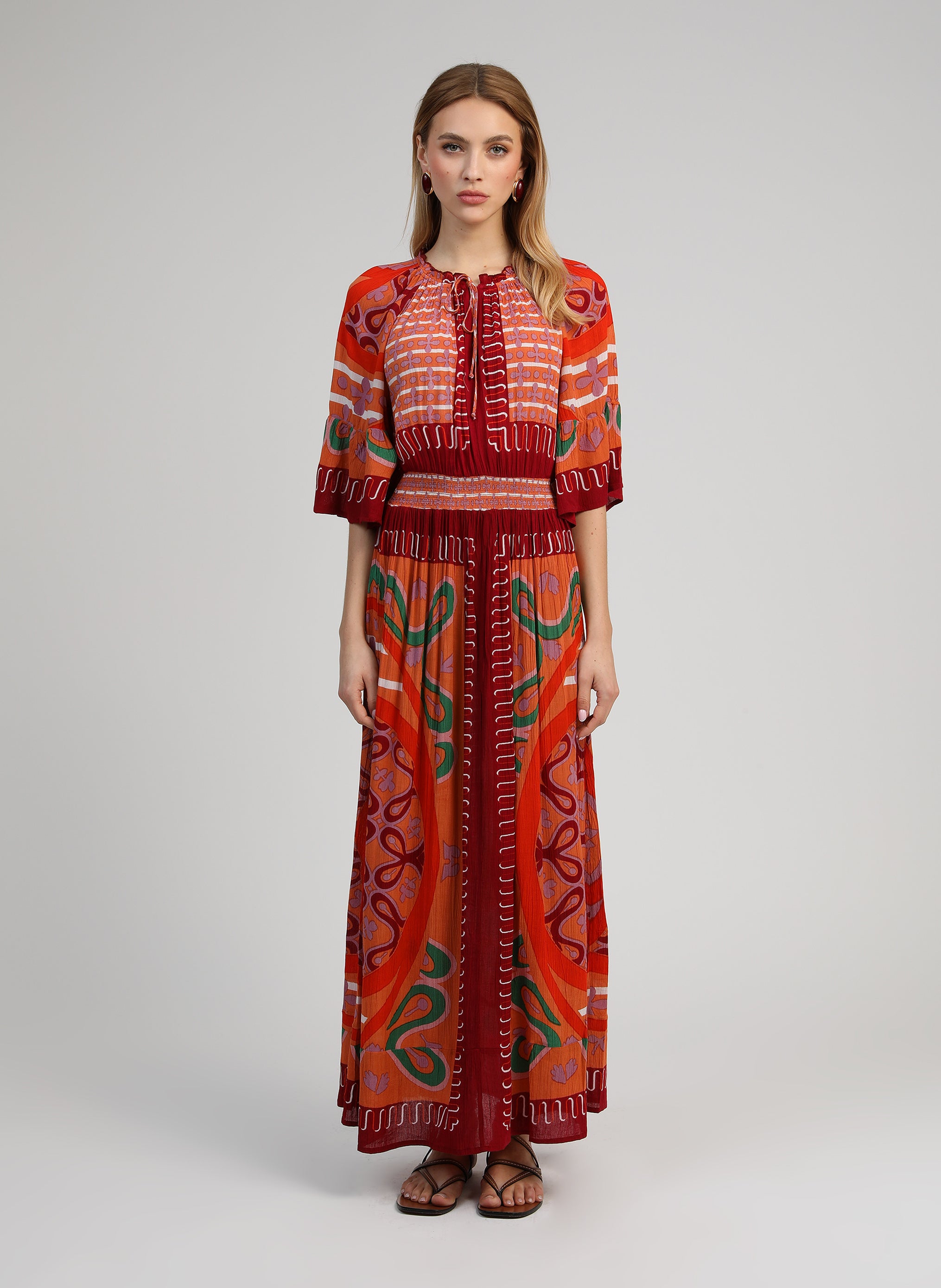 OLYMPY LONG DRESS, caramel-colored carkova