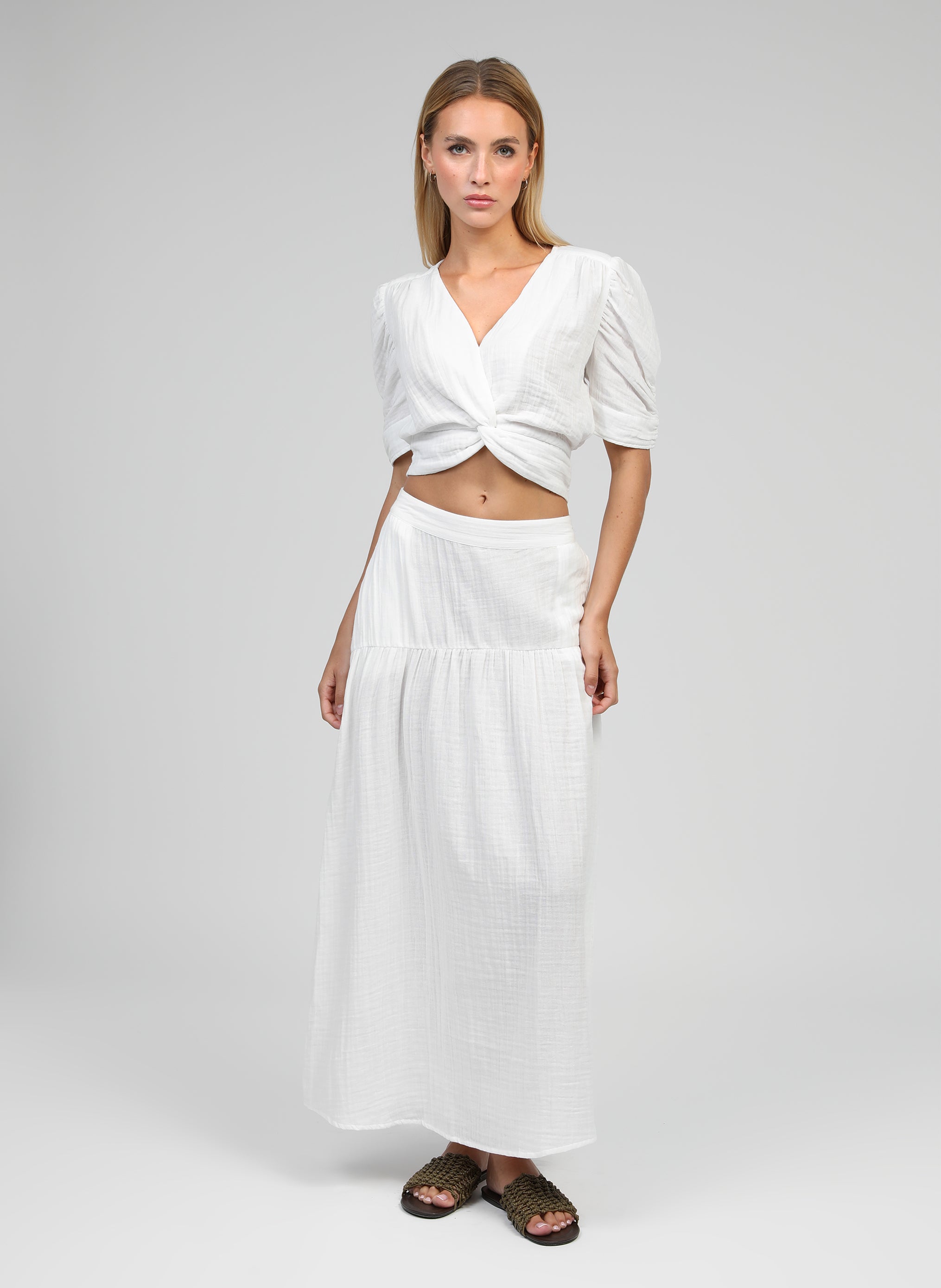 JUPE MIDI RITHA blanc cassé