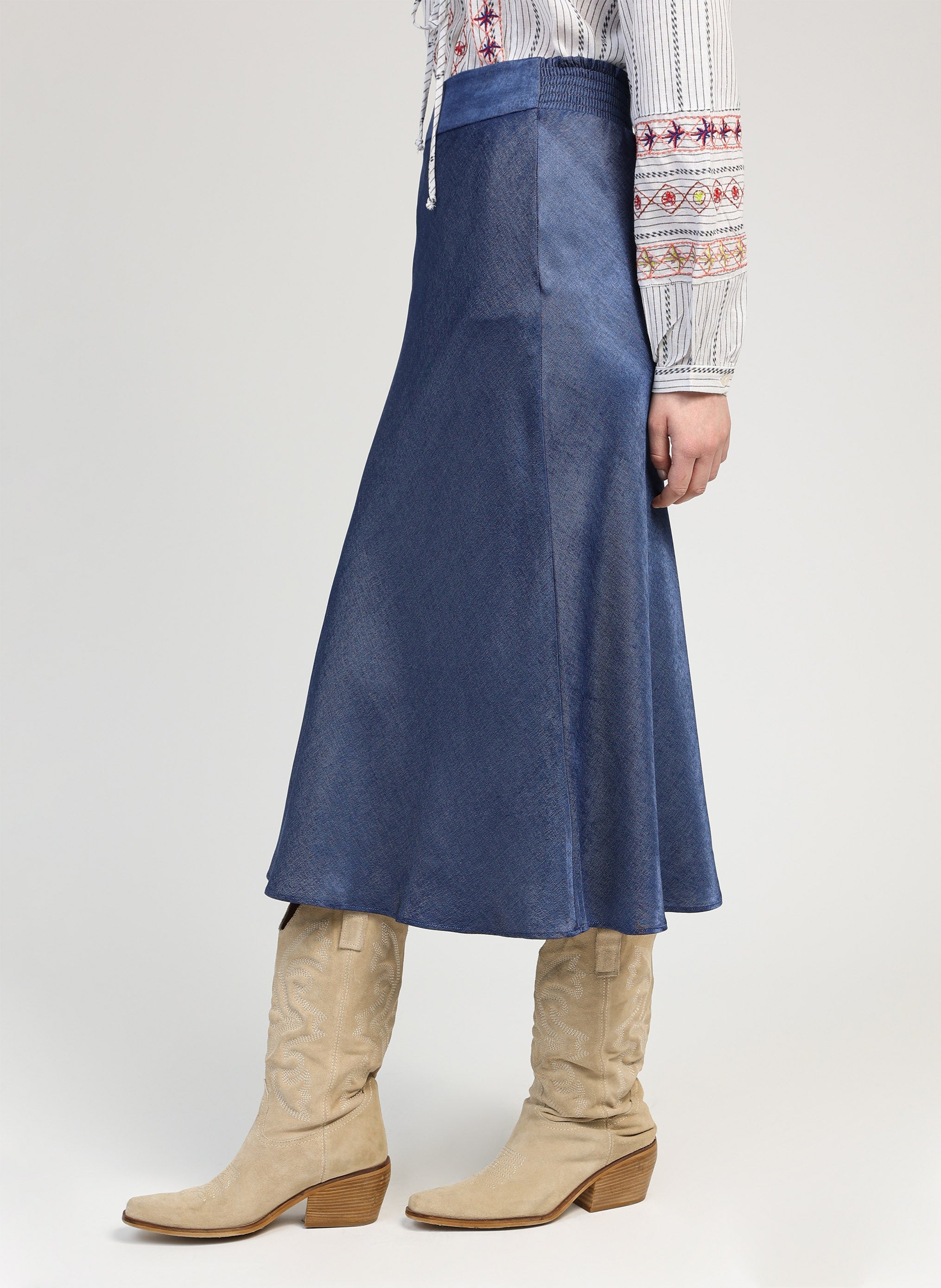 JUPE MIDI GANDIA indigo