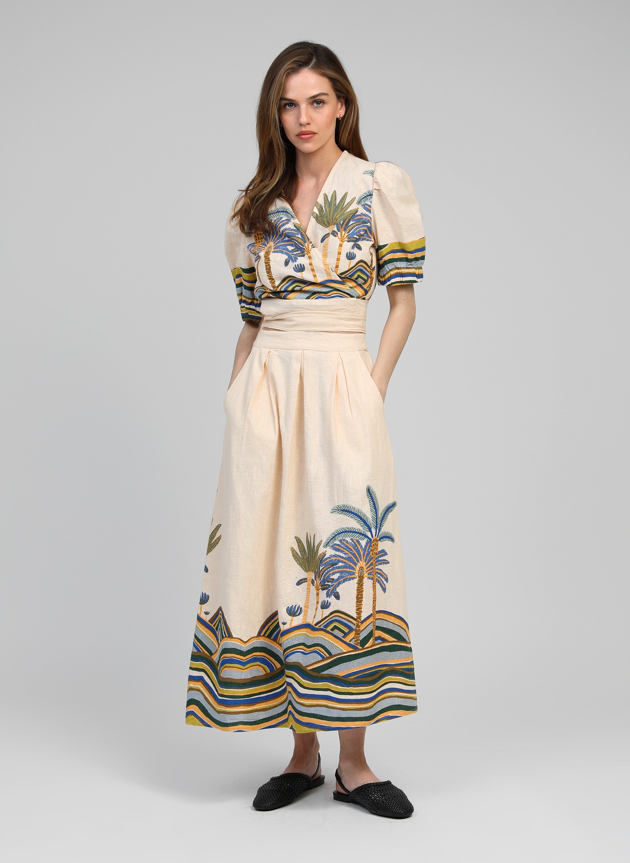 JUPE MIDI RAROMY palmyre bleu