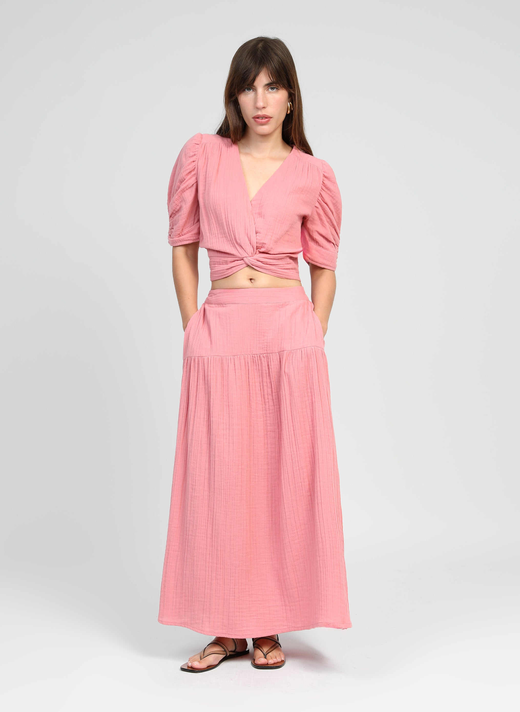 JUPE MIDI RITHA rose